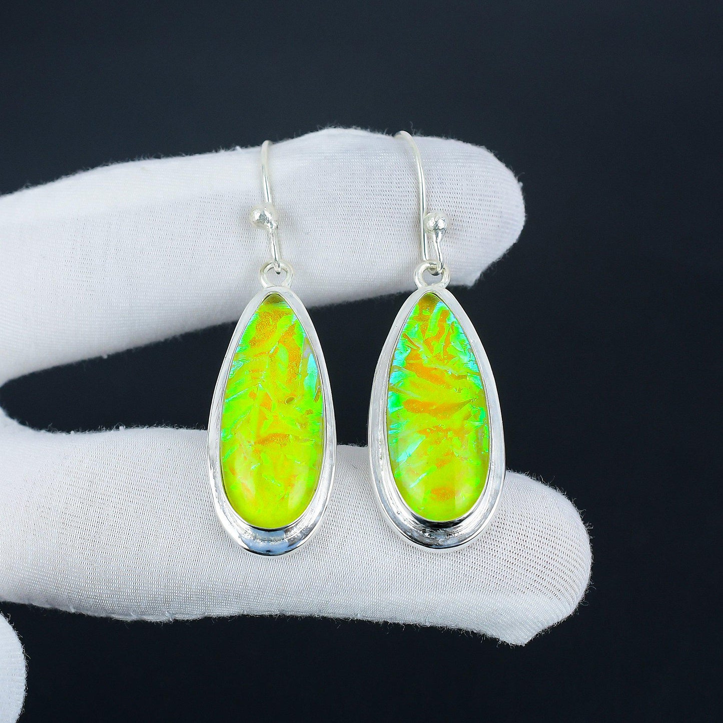 Yellow Australian Triplet Opal Sterling Silver Earrings