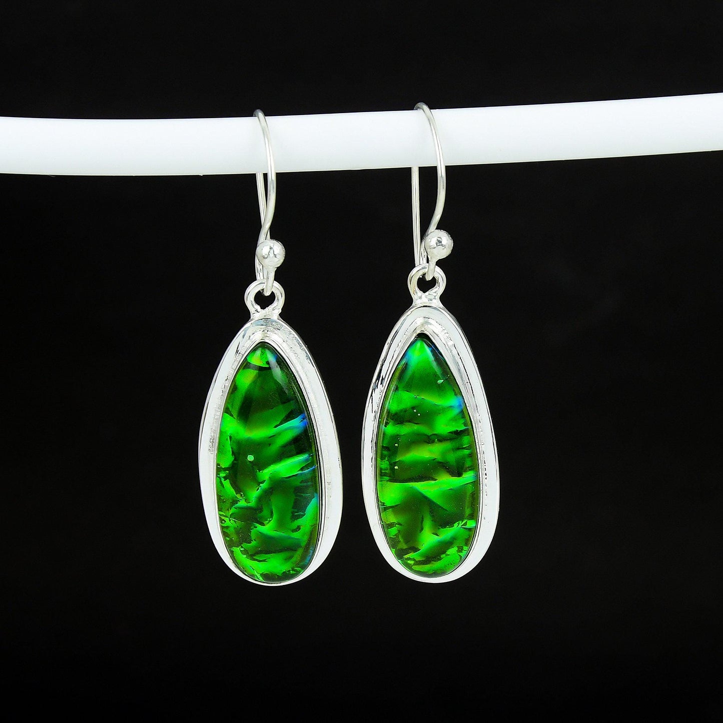 Green Australian Opal Gemstone Earrings