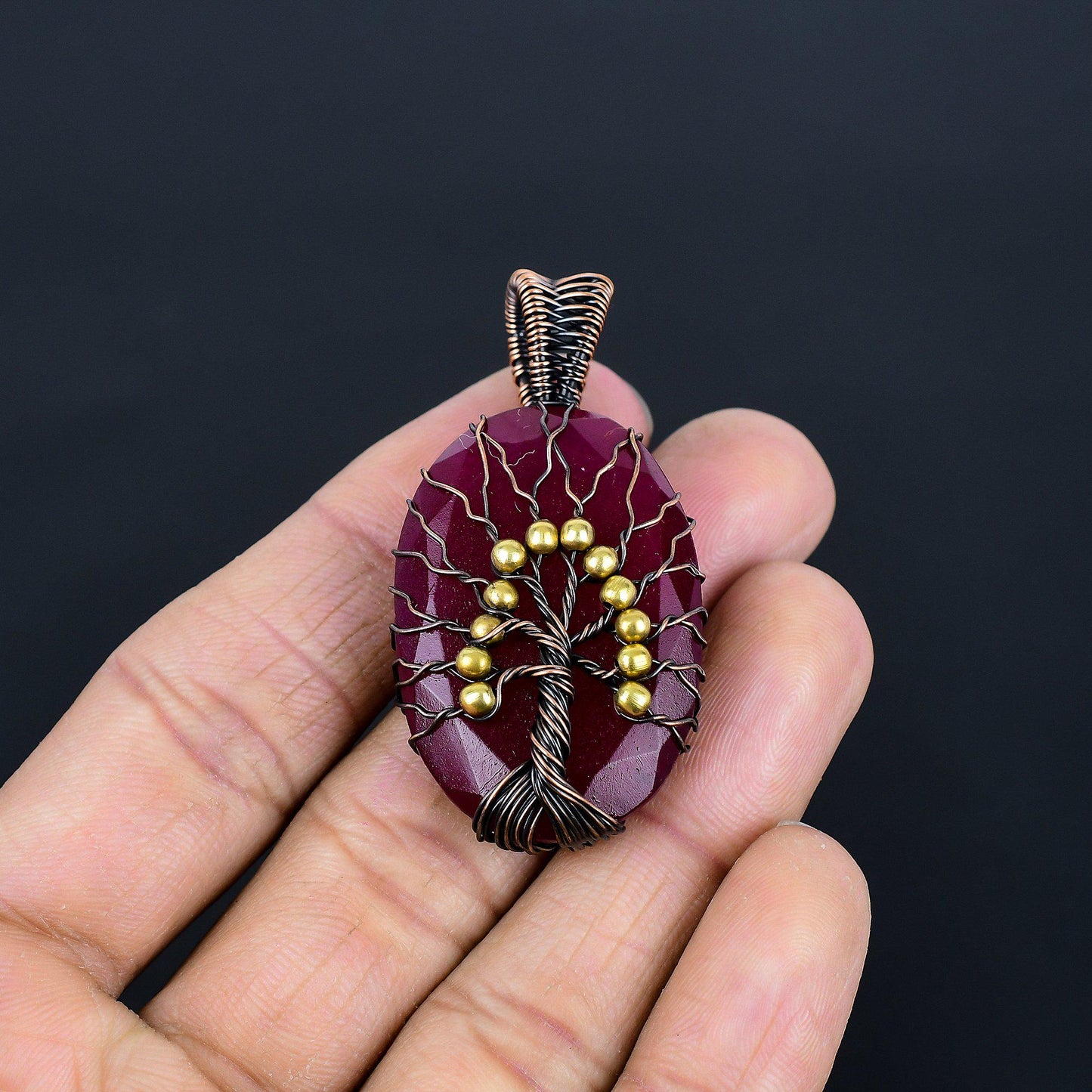 Red Ruby Gemstone Tree of Life Pendant