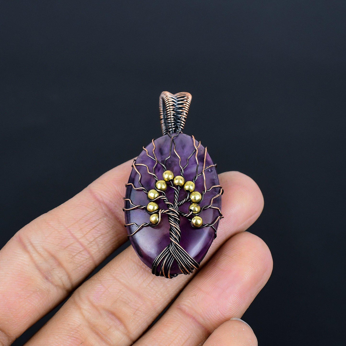 Purple Amethyst Gemstone Tree of Life Pendant