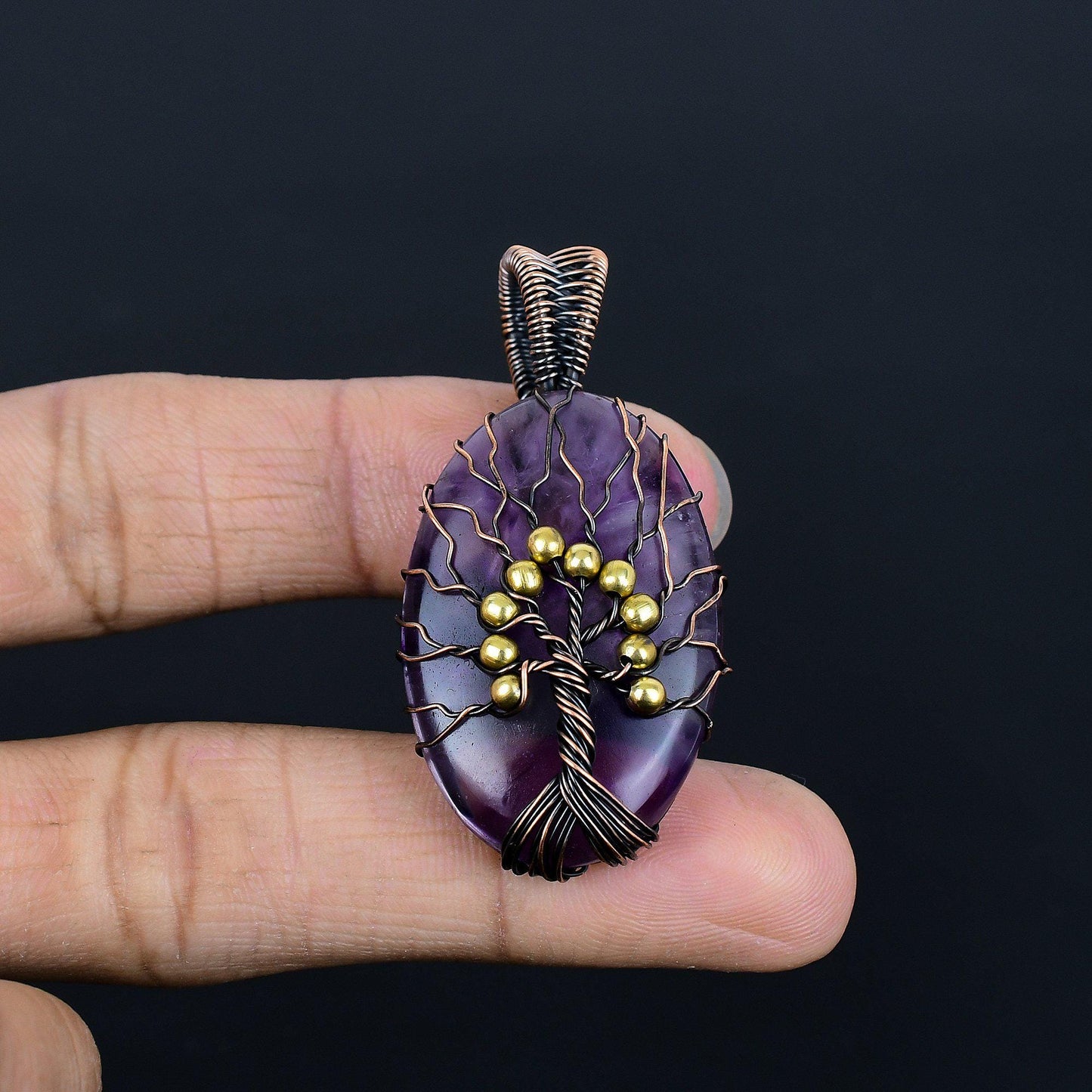 Purple Amethyst Gemstone Tree of Life Pendant