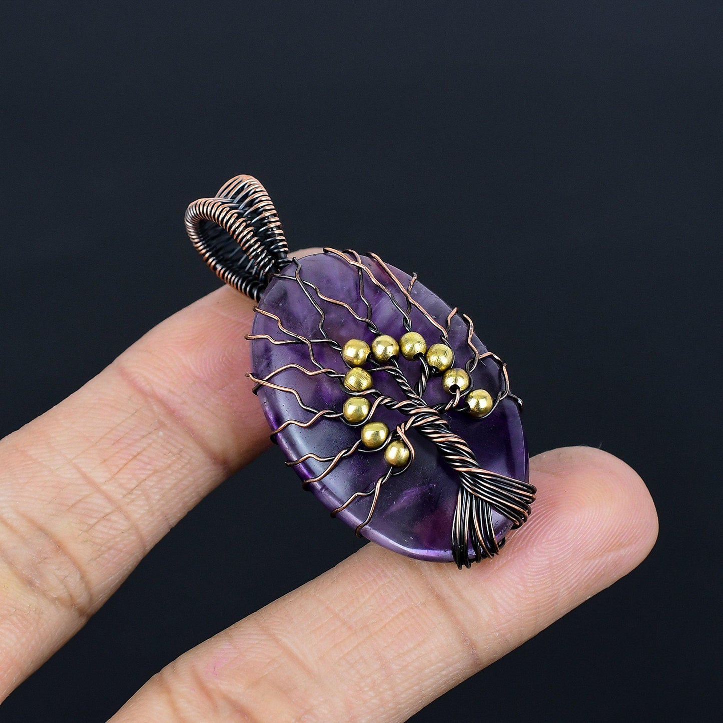 Purple Amethyst Gemstone Tree of Life Pendant