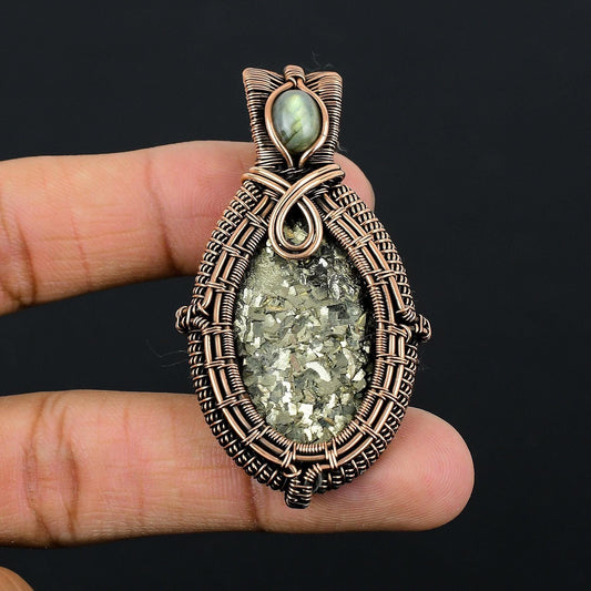 Gold Pyrite and Labradorite Gemstone Pendant