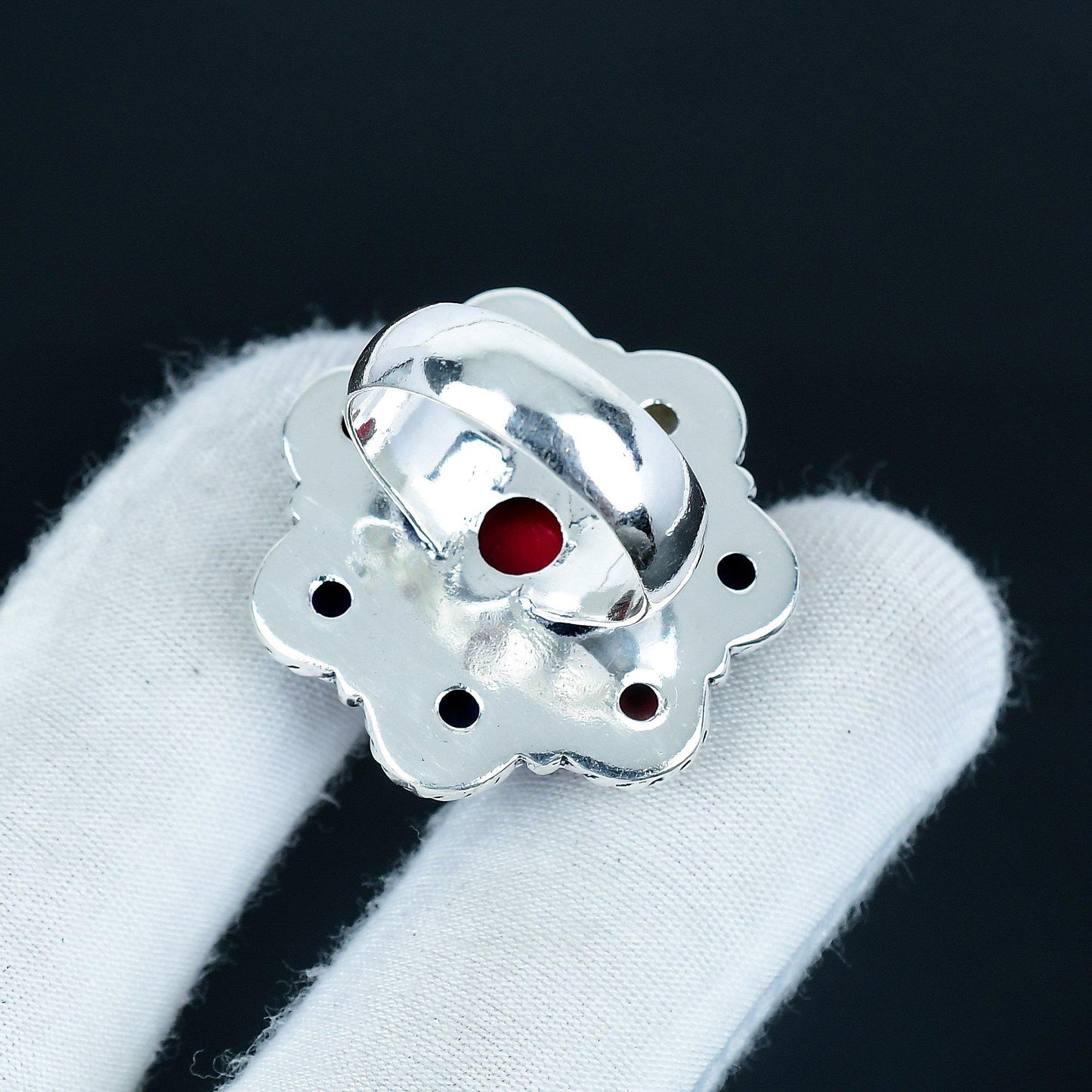 Red Coral Lapis Lazuli & Pearl Gemstone Ring