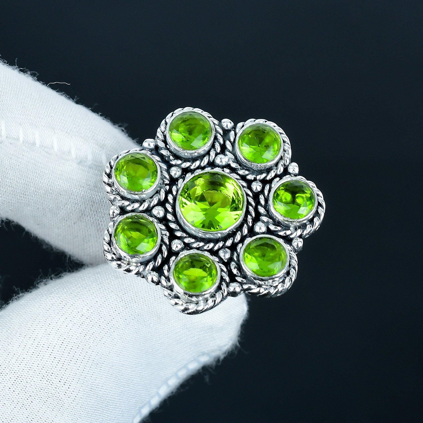Green Peridot Sterling Silver Ring