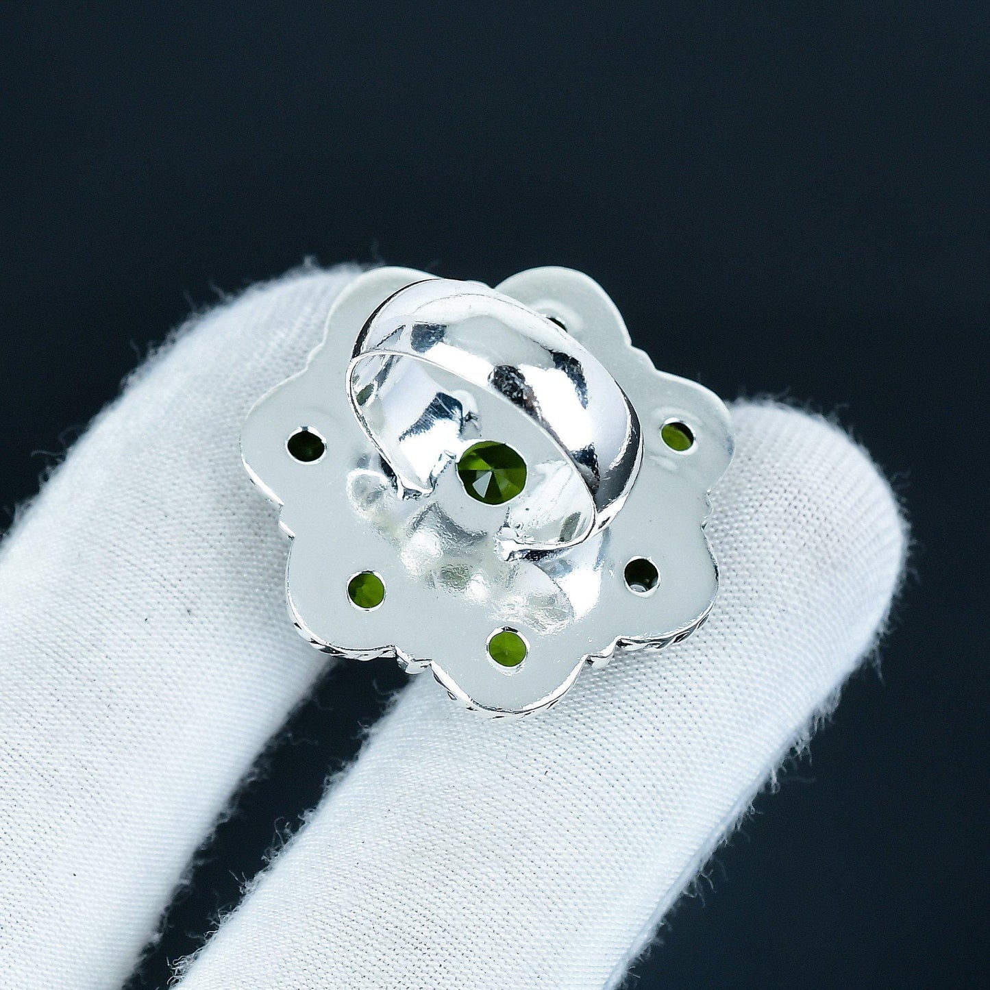 Green Peridot Sterling Silver Ring