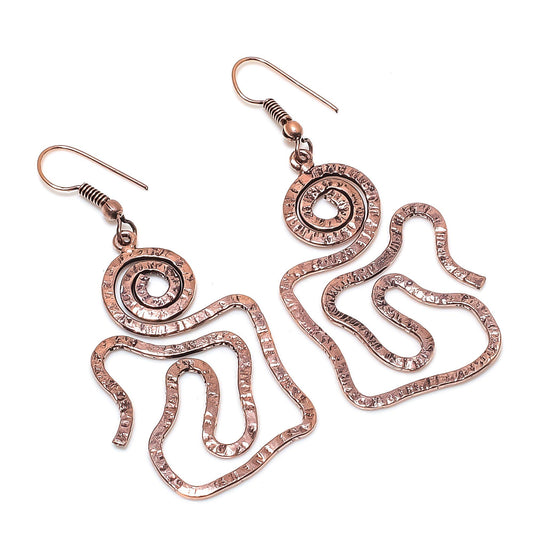 Copper Gemstone Spiral Dangle Earrings