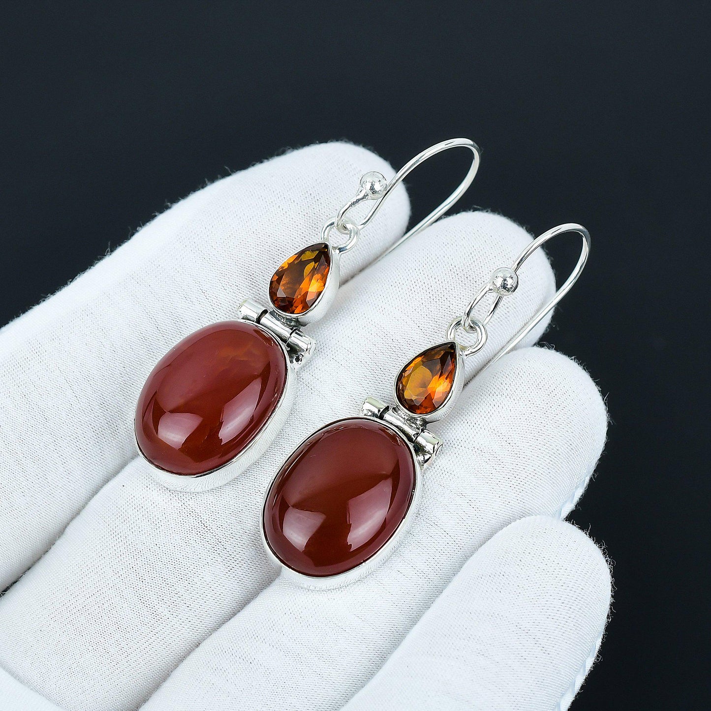 Orange Carnelian & Golden Topaz Silver Earrings