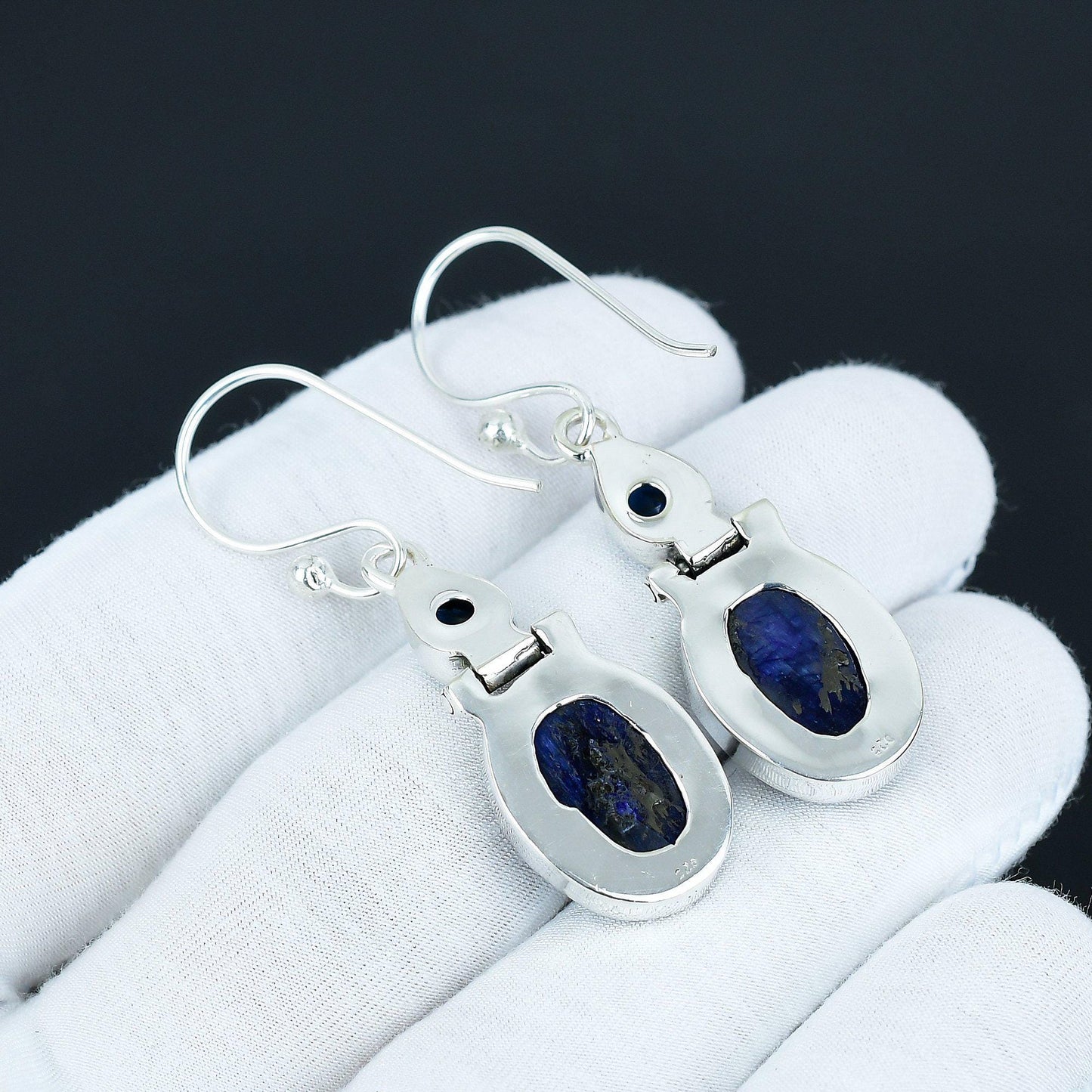 Blue Sapphire Gemstone Dangle Earrings