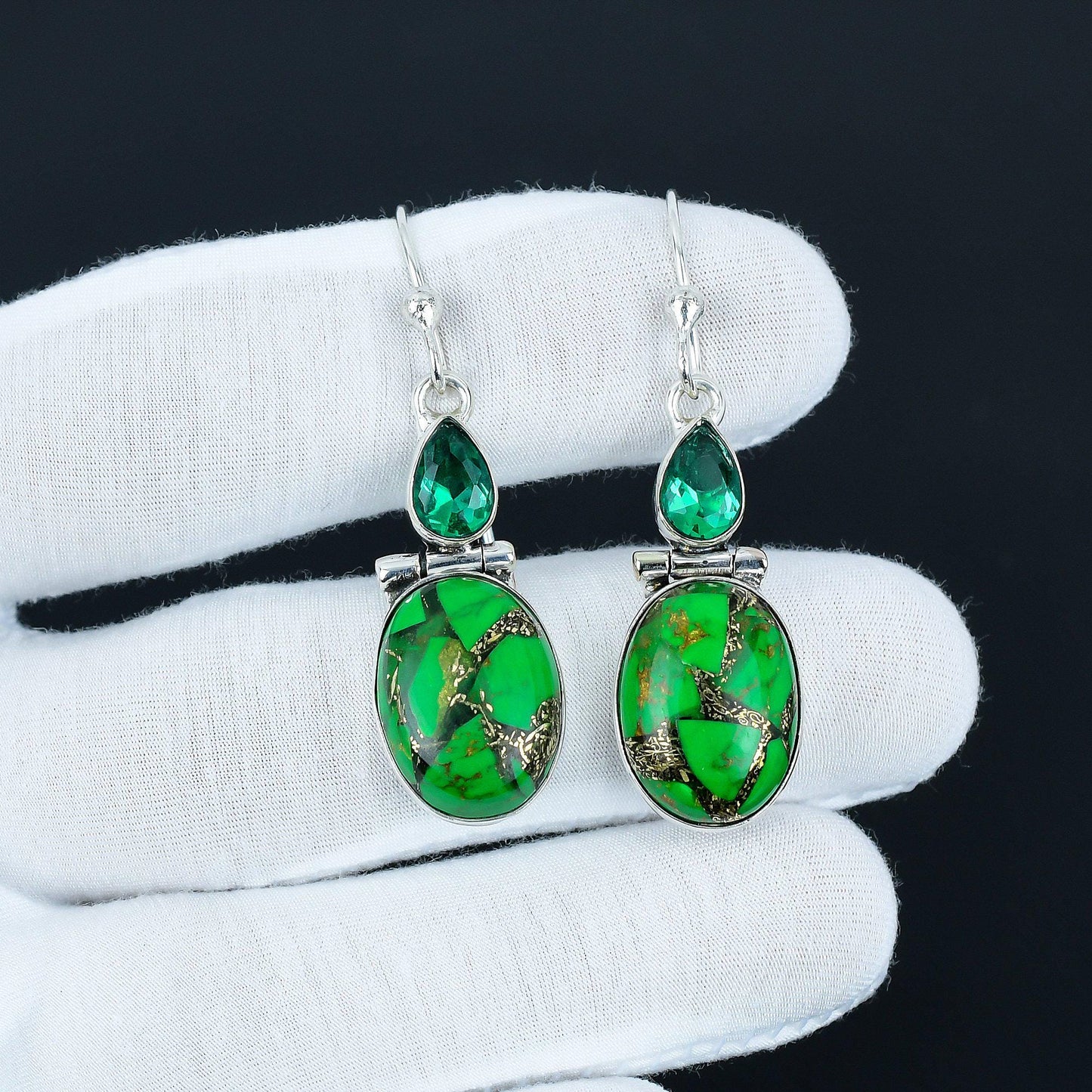 Green Turquoise & Apatite Sterling Silver Drop Earrings