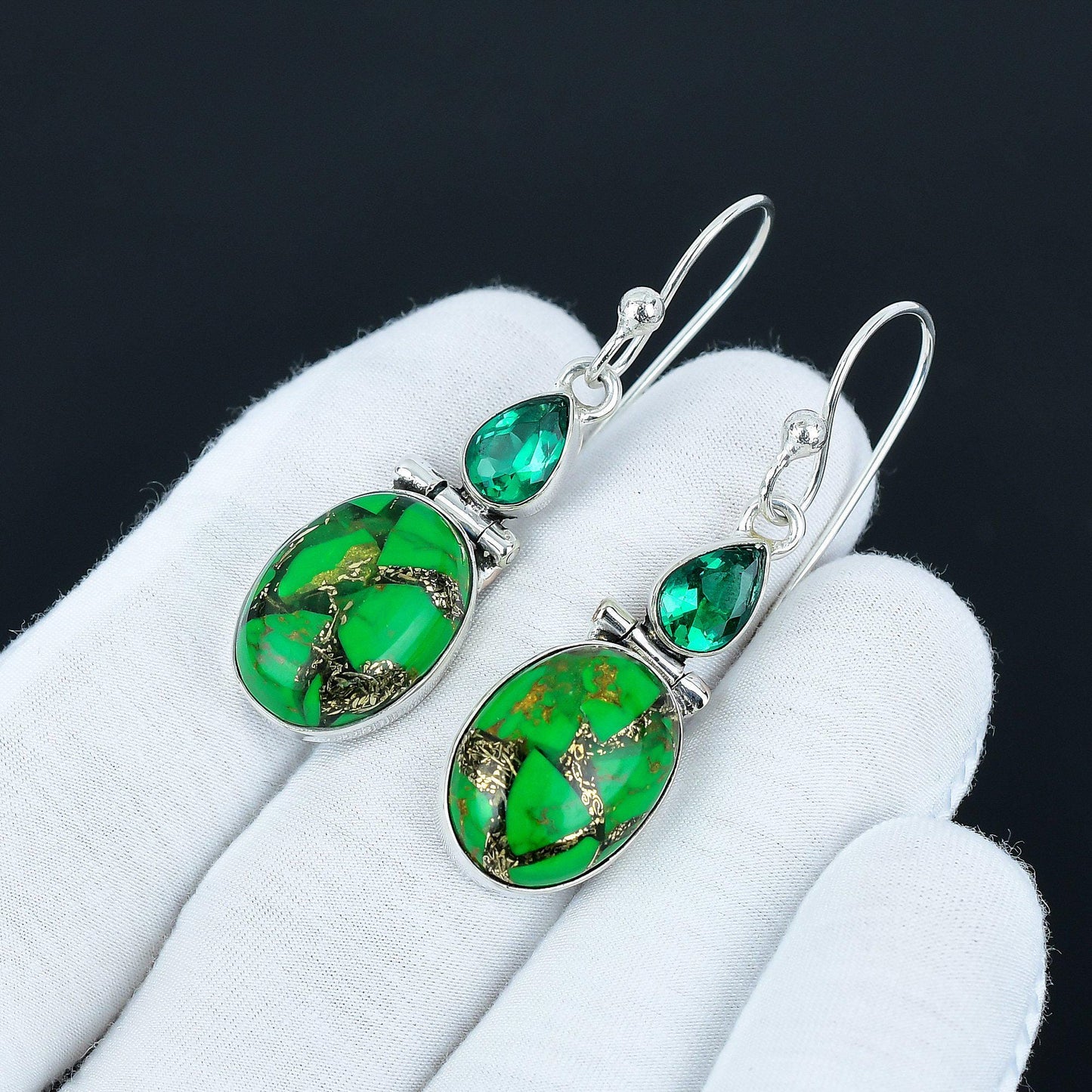 Green Turquoise & Apatite Sterling Silver Drop Earrings