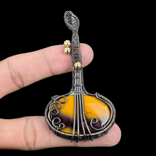 Red-Yellow Mookaite Gemstone Guitar Pendant