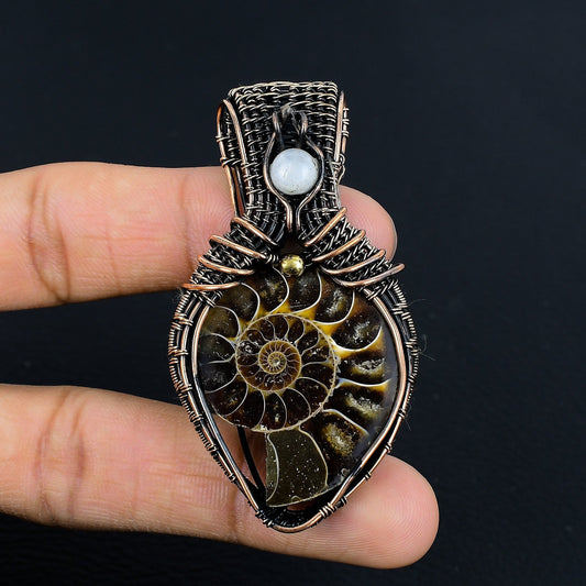 Copper Ammonite Fossil Gemstone Pendant