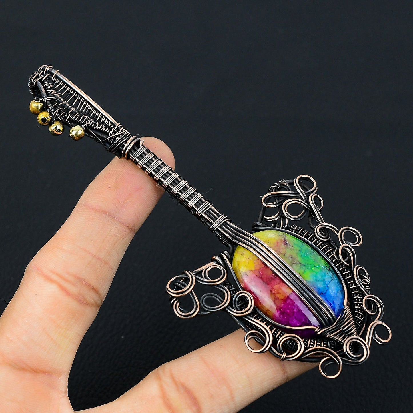Rainbow Solar Quartz Gemstone Guitar Pendant