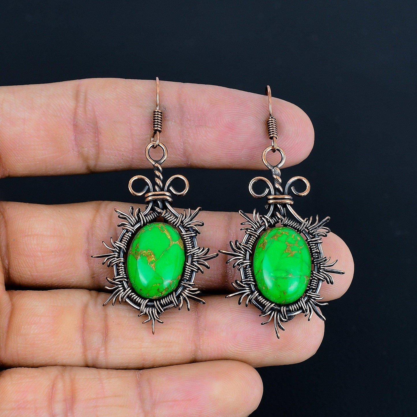 Green Turquoise Gemstone Earrings