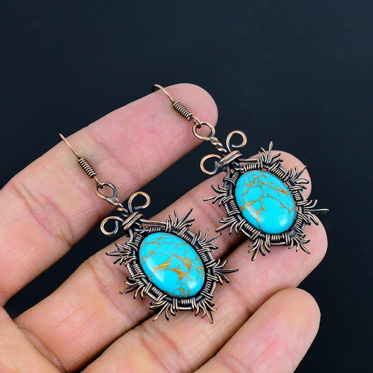 Turquoise Gemstone Copper Earrings