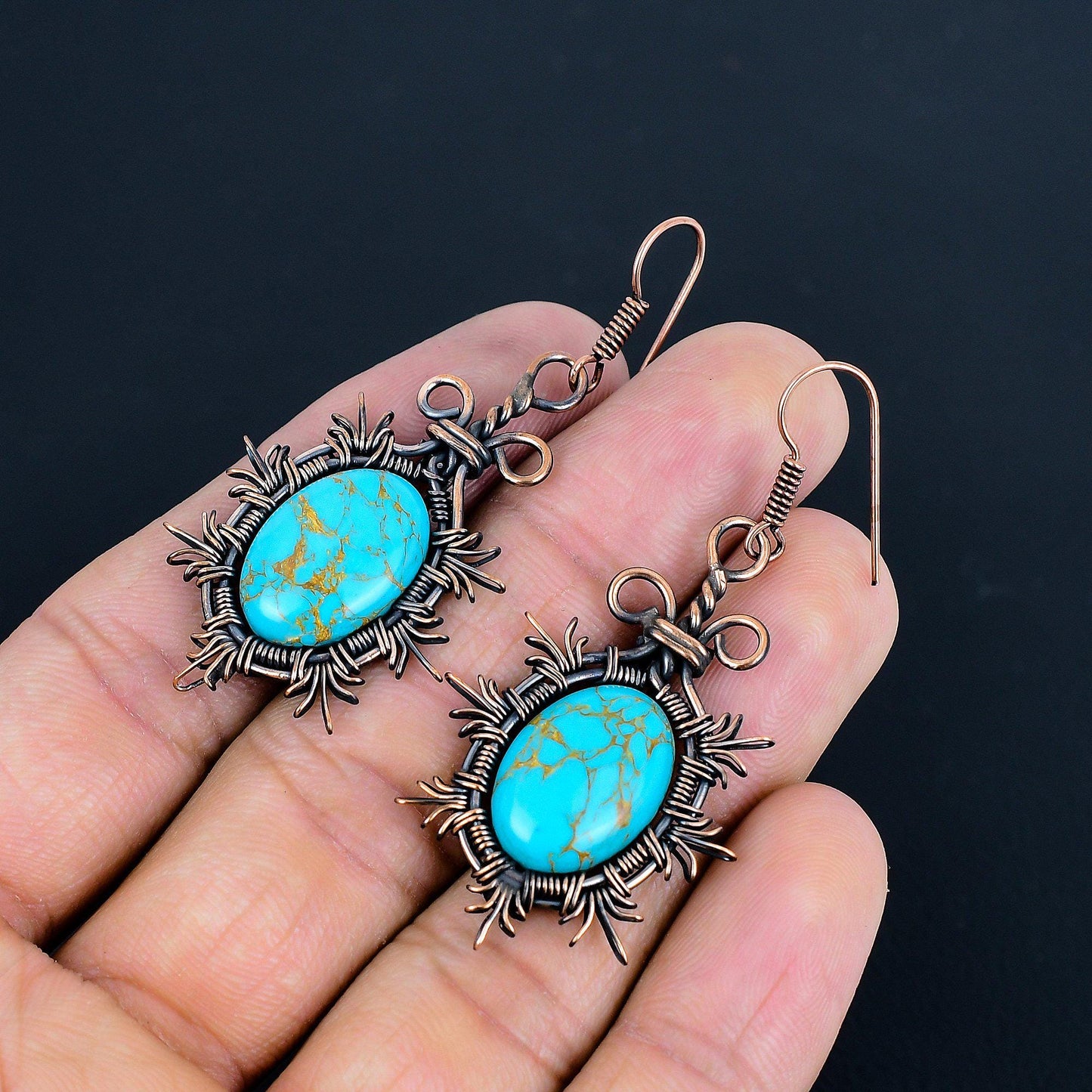 Turquoise Gemstone Copper Earrings