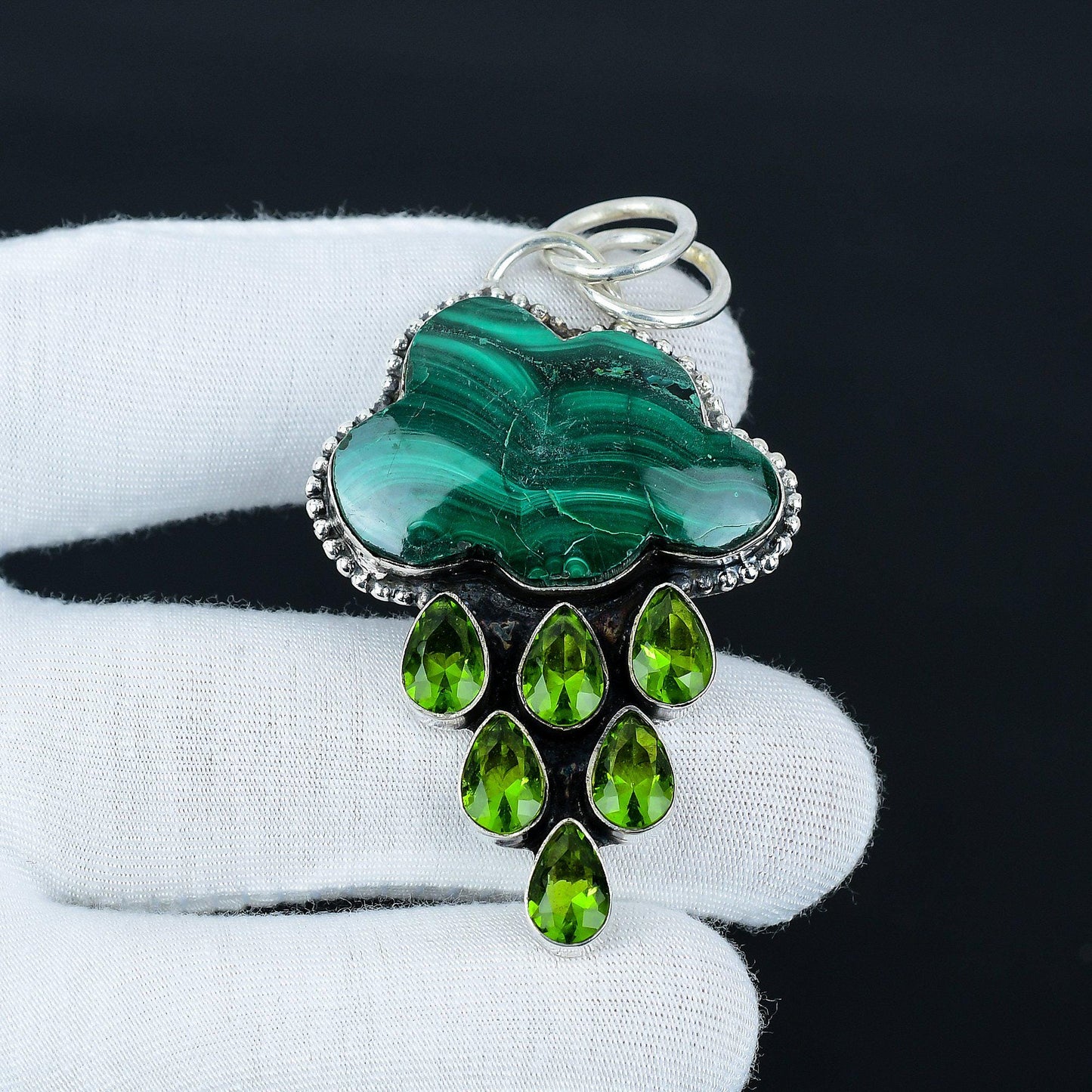 Green Malachite & Peridot Silver Pendant
