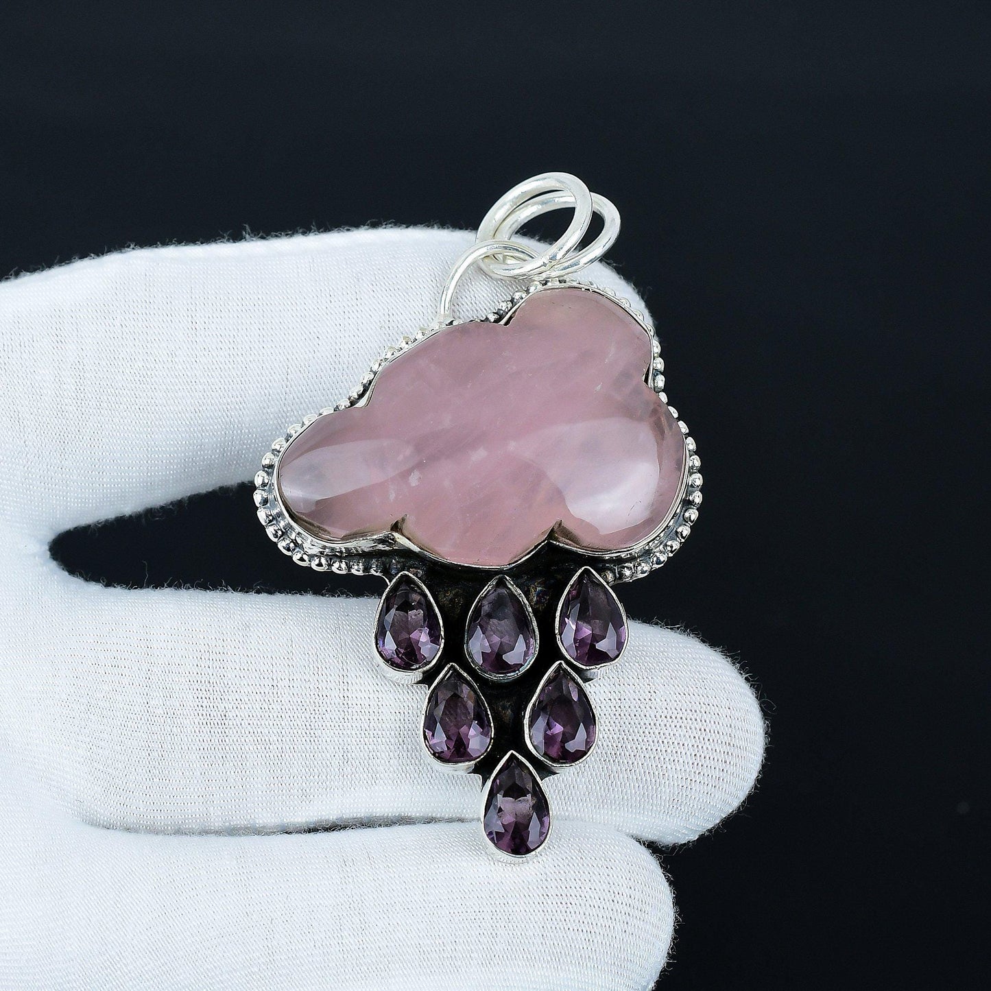 Pink Rose Quartz Amethyst Gemstone Pendant