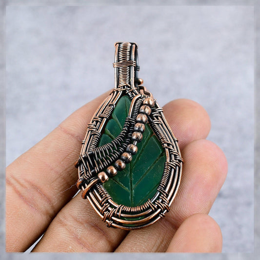 Green Onyx Gemstone Leaf Pendant