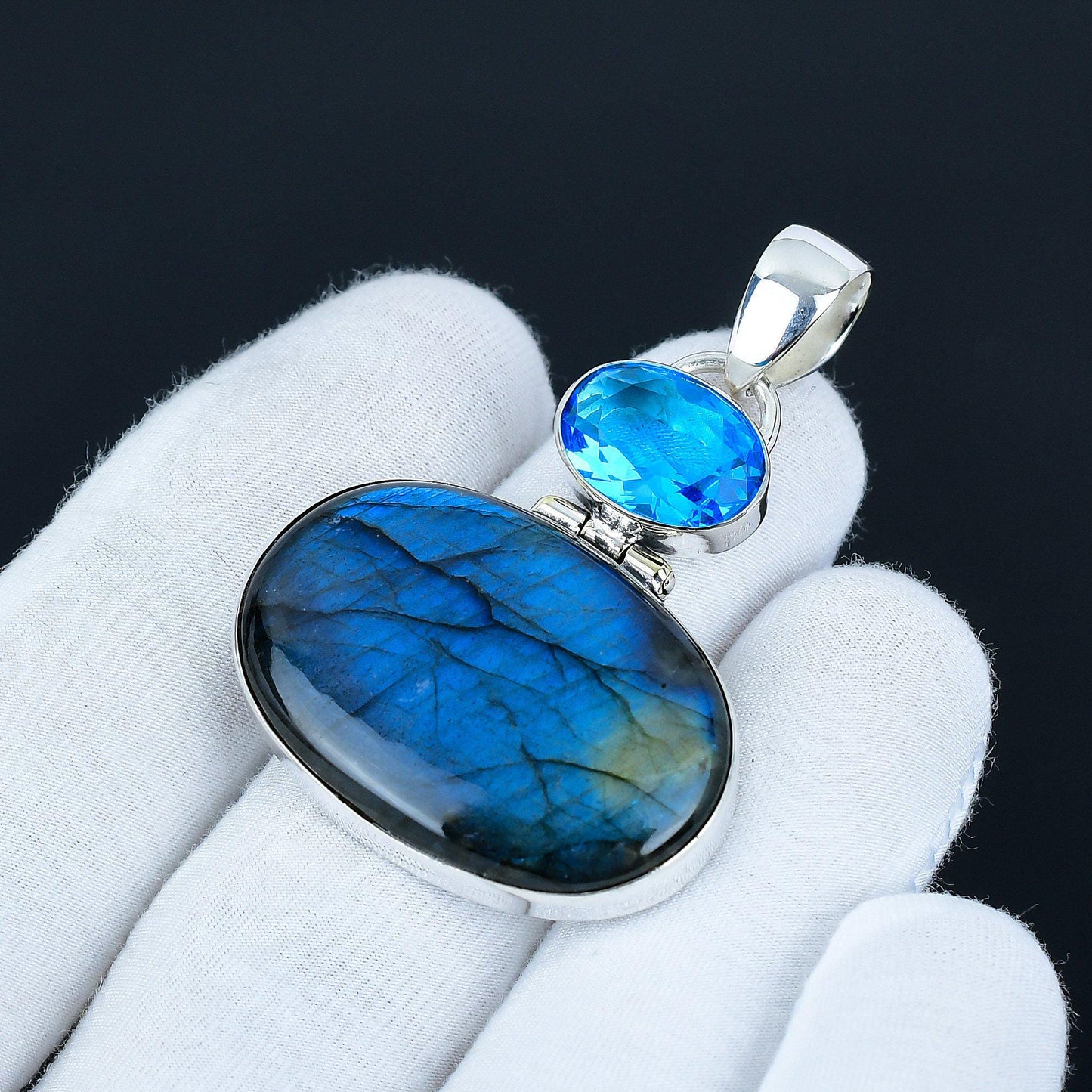 Blue Topaz & Labradorite Pendant