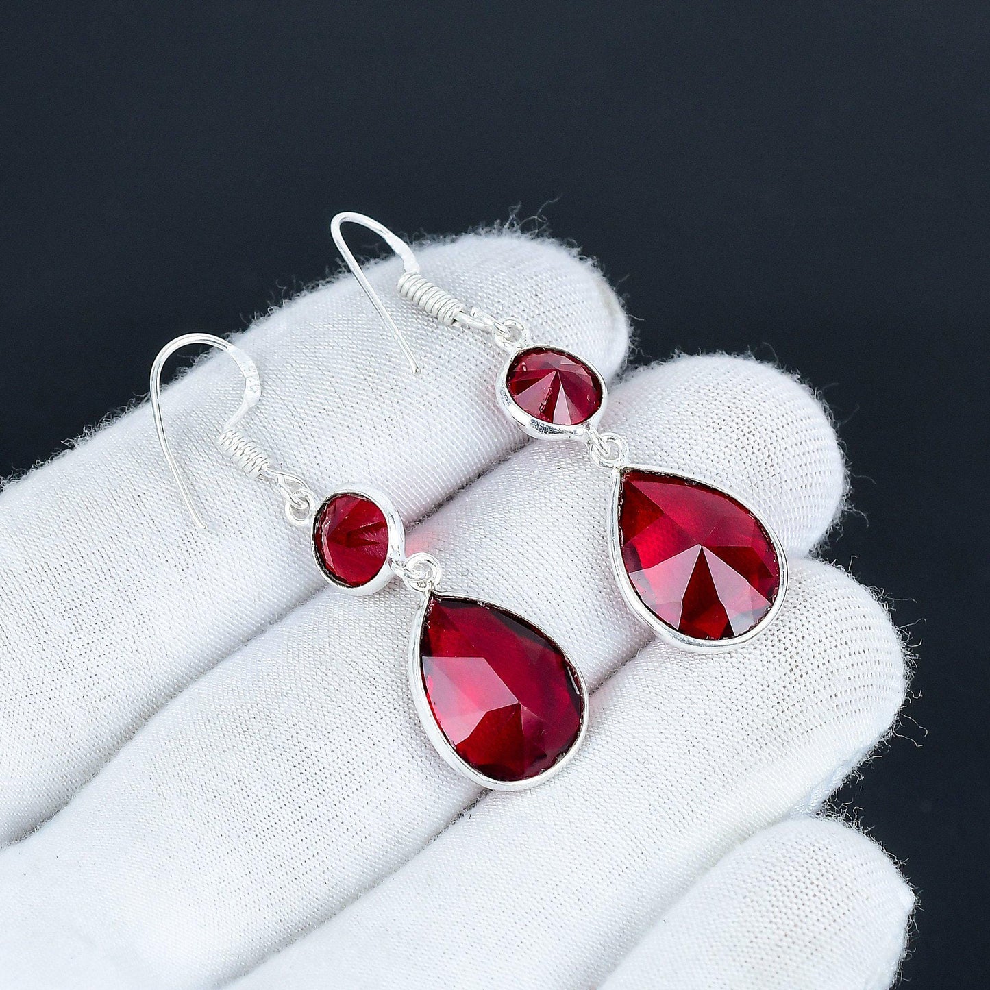 Red Garnet Sterling Silver Earrings