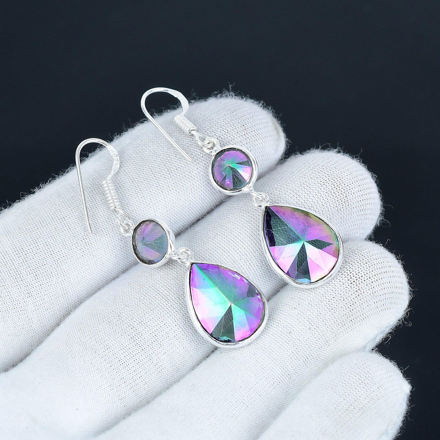 Rainbow Mystic Topaz Gemstone Earrings
