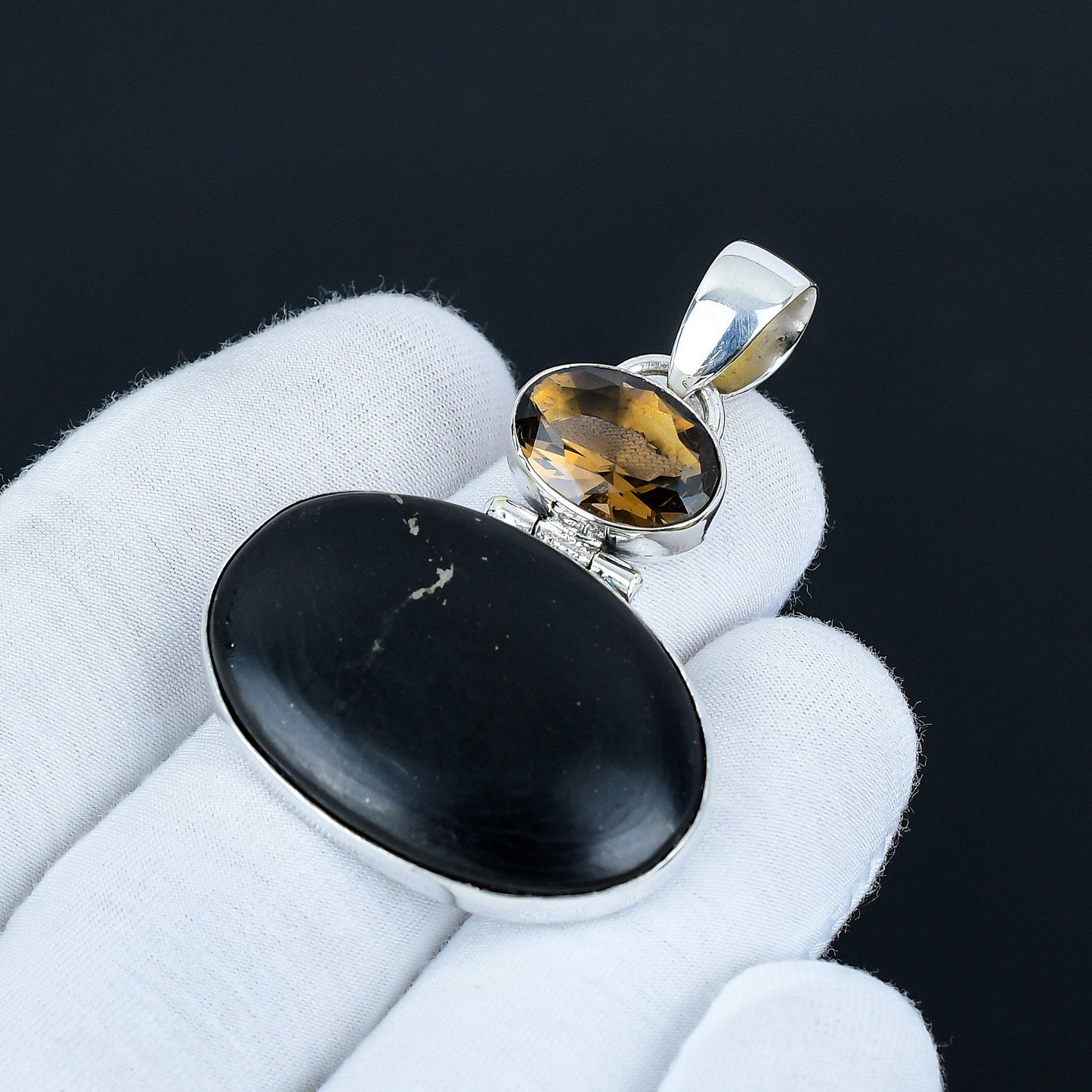 Black Obsidian & Smoky Topaz Pendant