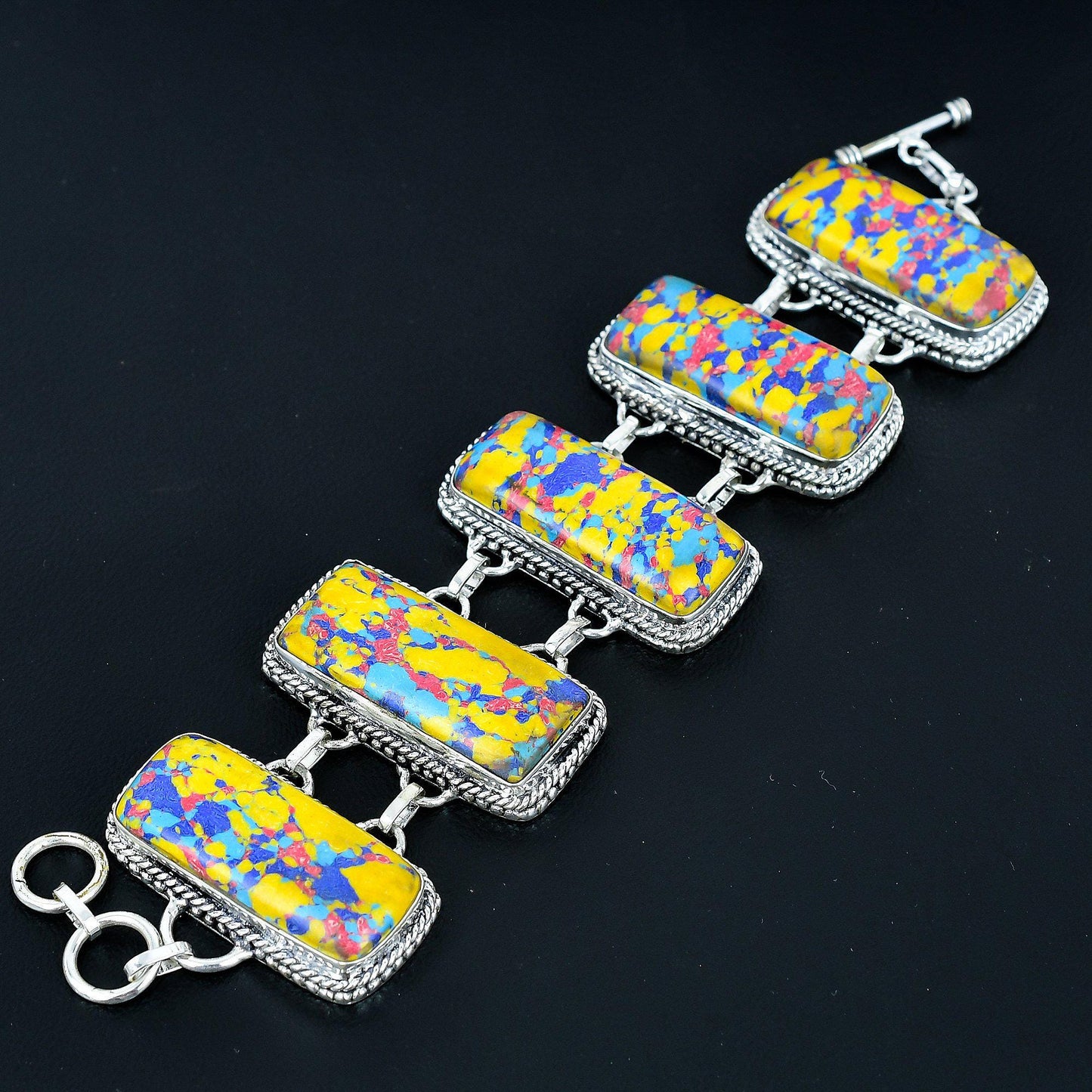 Rainbow Jasper Sterling Silver Bracelet