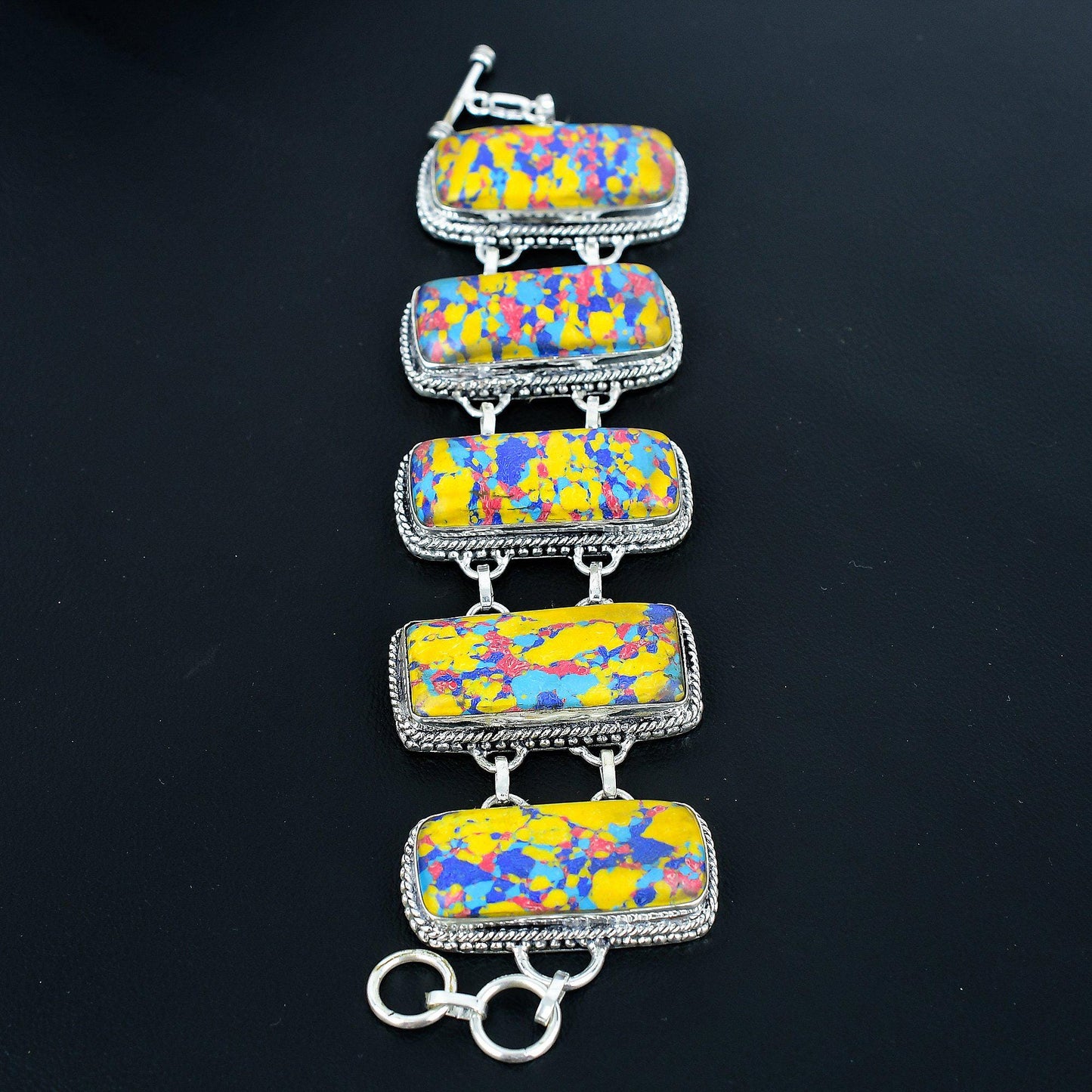 Rainbow Jasper Sterling Silver Bracelet
