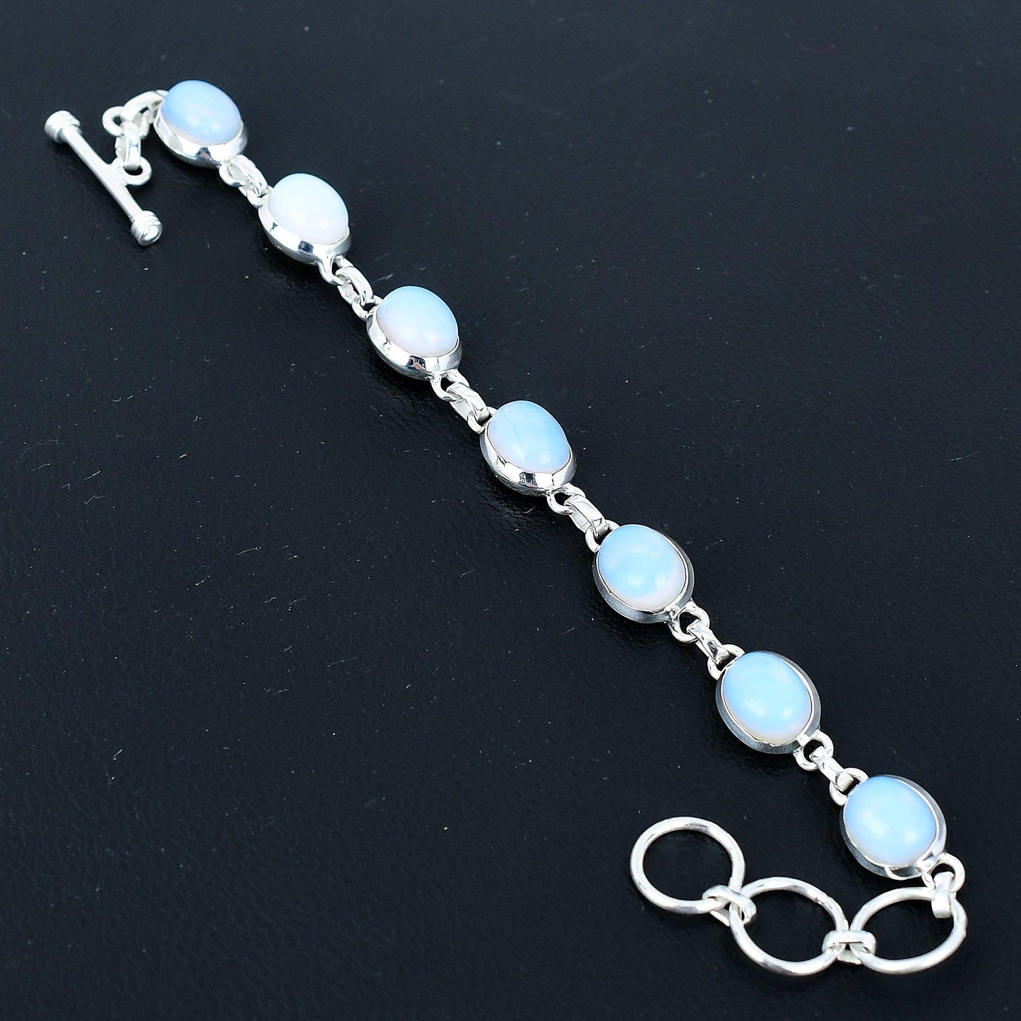 Milky Opal Gemstone Sterling Silver Bracelet