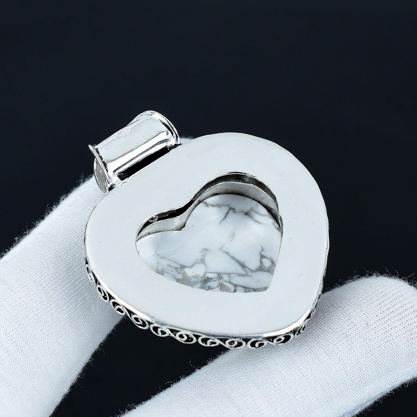 White Howlite Heart Gemstone Pendant