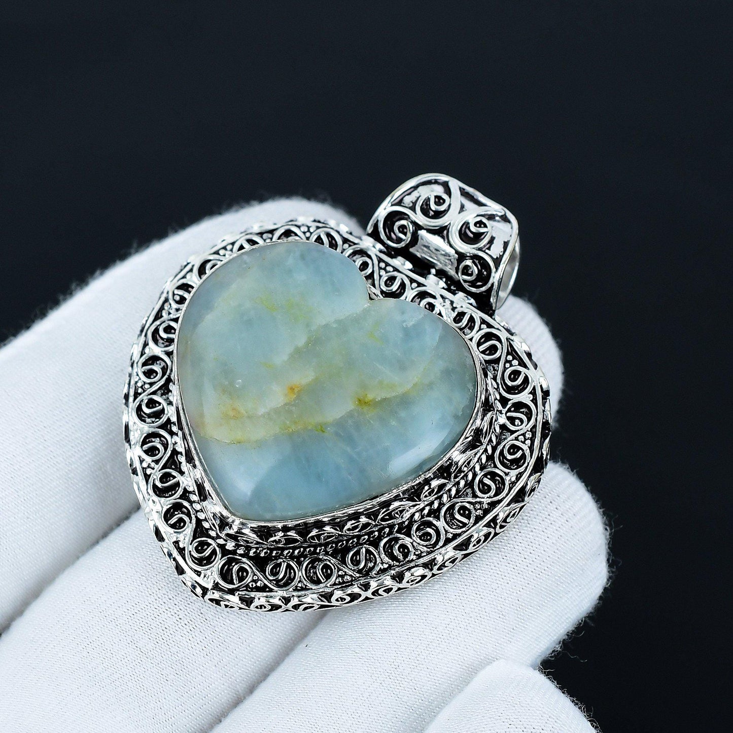 Vintage Aquamarine Heart Pendant