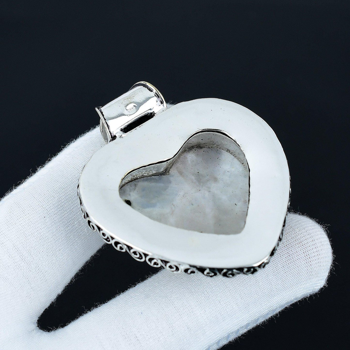 Sterling Silver Rainbow Moonstone Heart Pendant