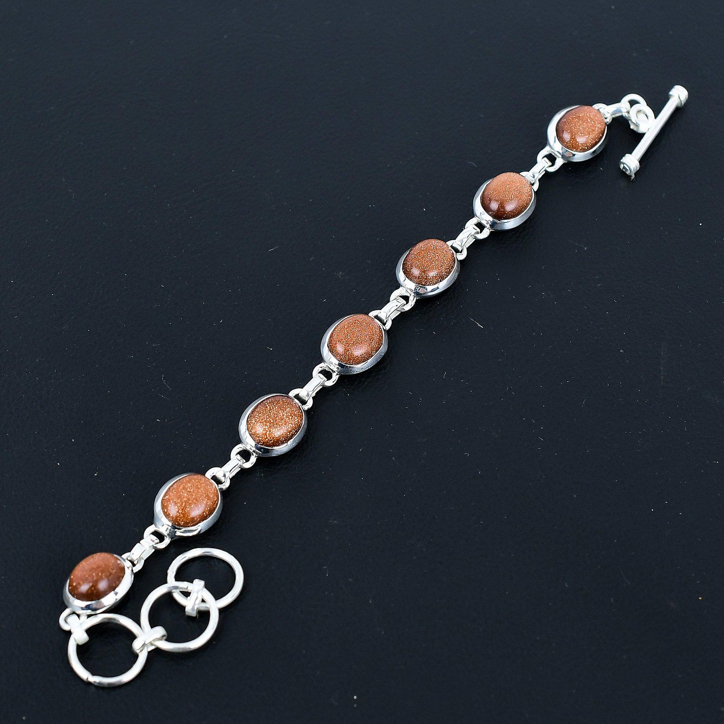 Orange Sunstone Sterling Silver Adjustable Bracelet