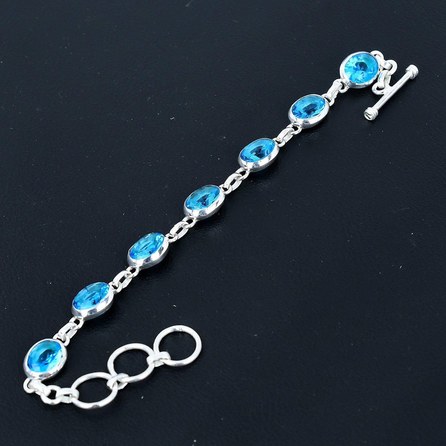 Swiss Blue Topaz Sterling Silver Adjustable Bracelet