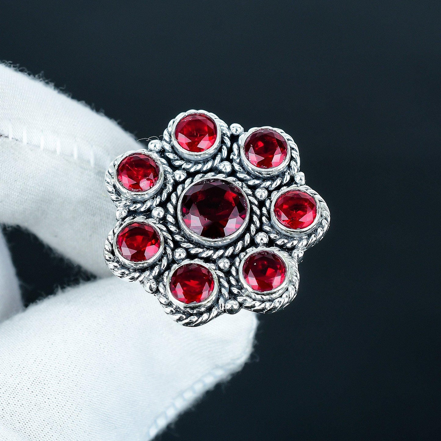Red Garnet Sterling Silver Ring