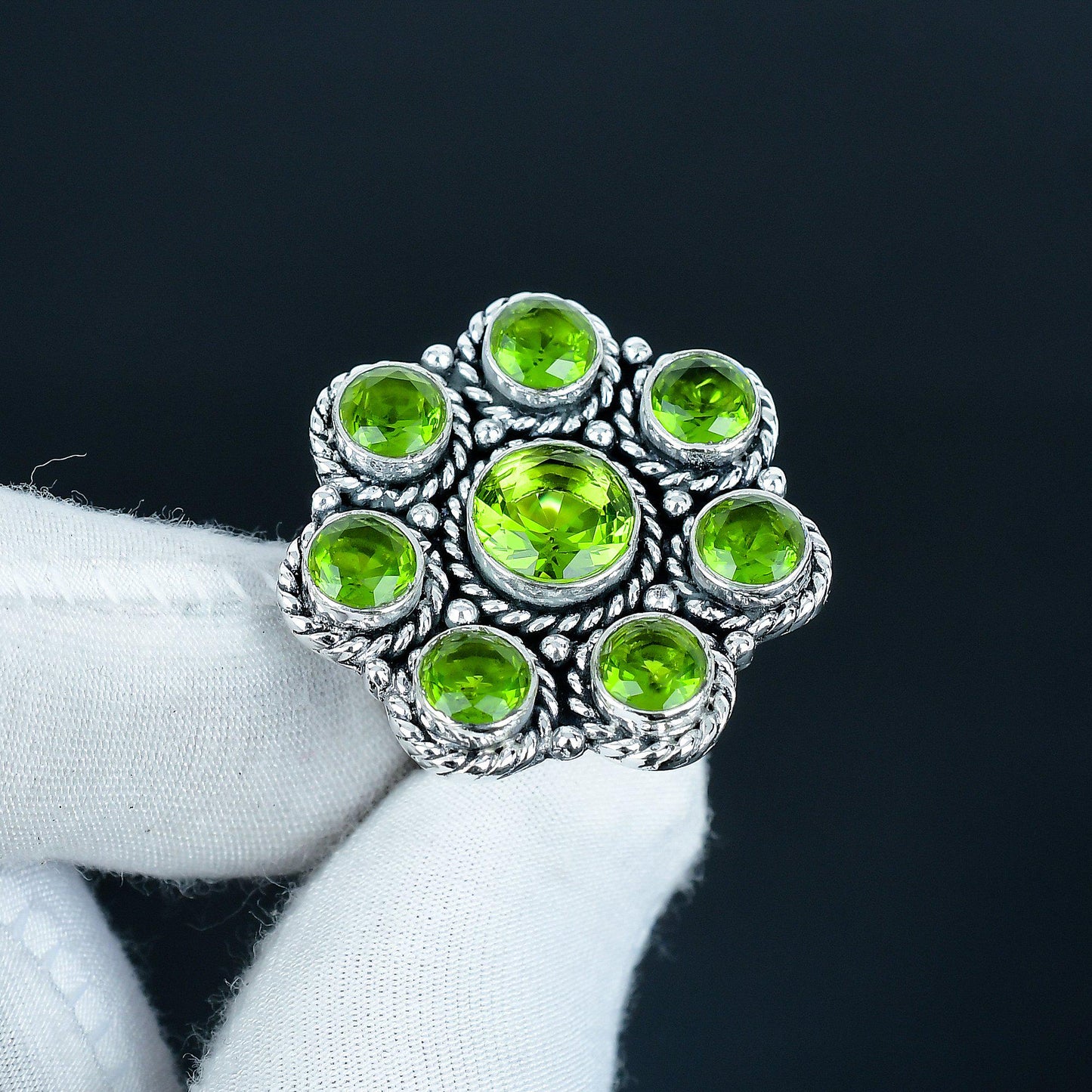 Green Peridot Sterling Silver Ring