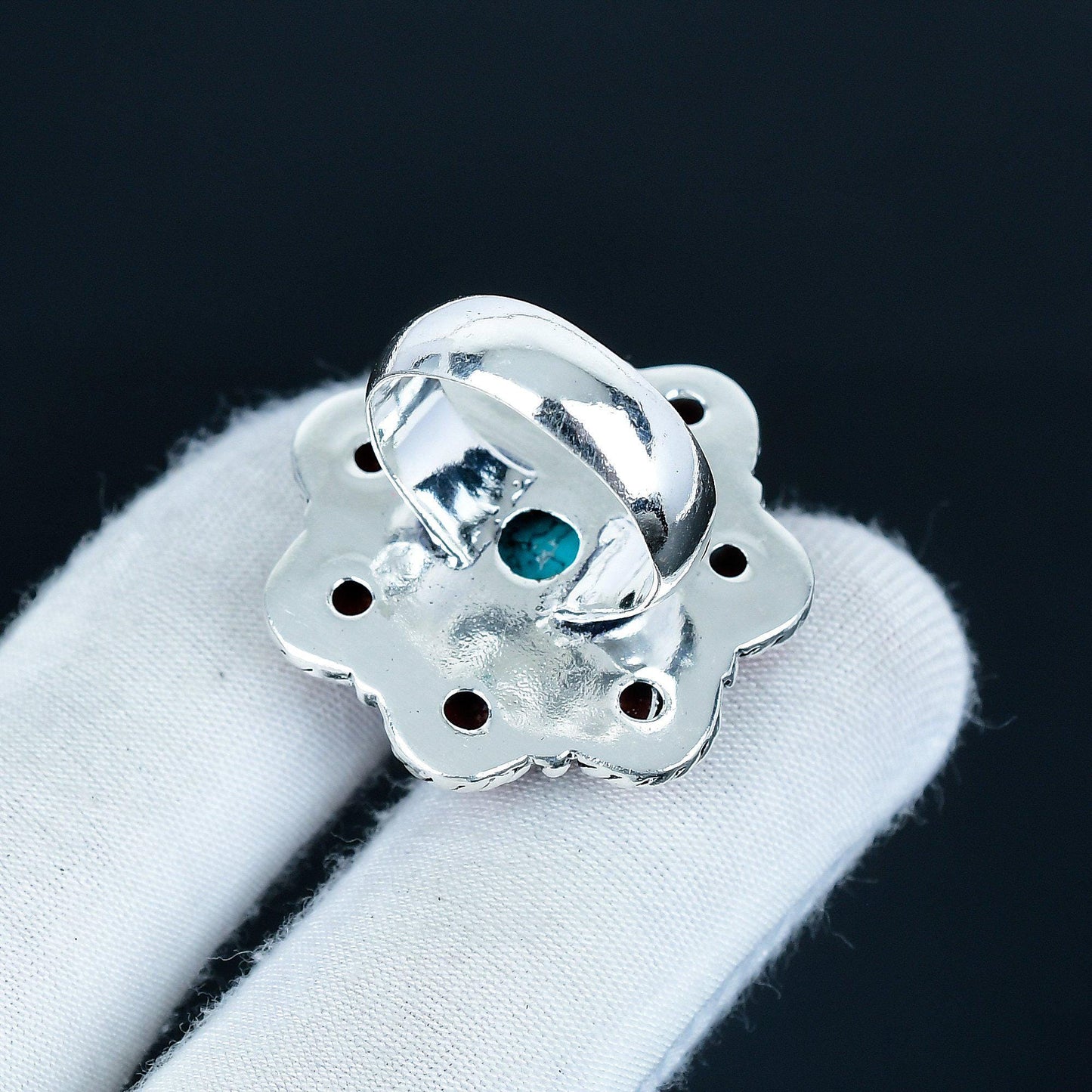 Turquoise & Red Coral 925 Sterling Silver Ring