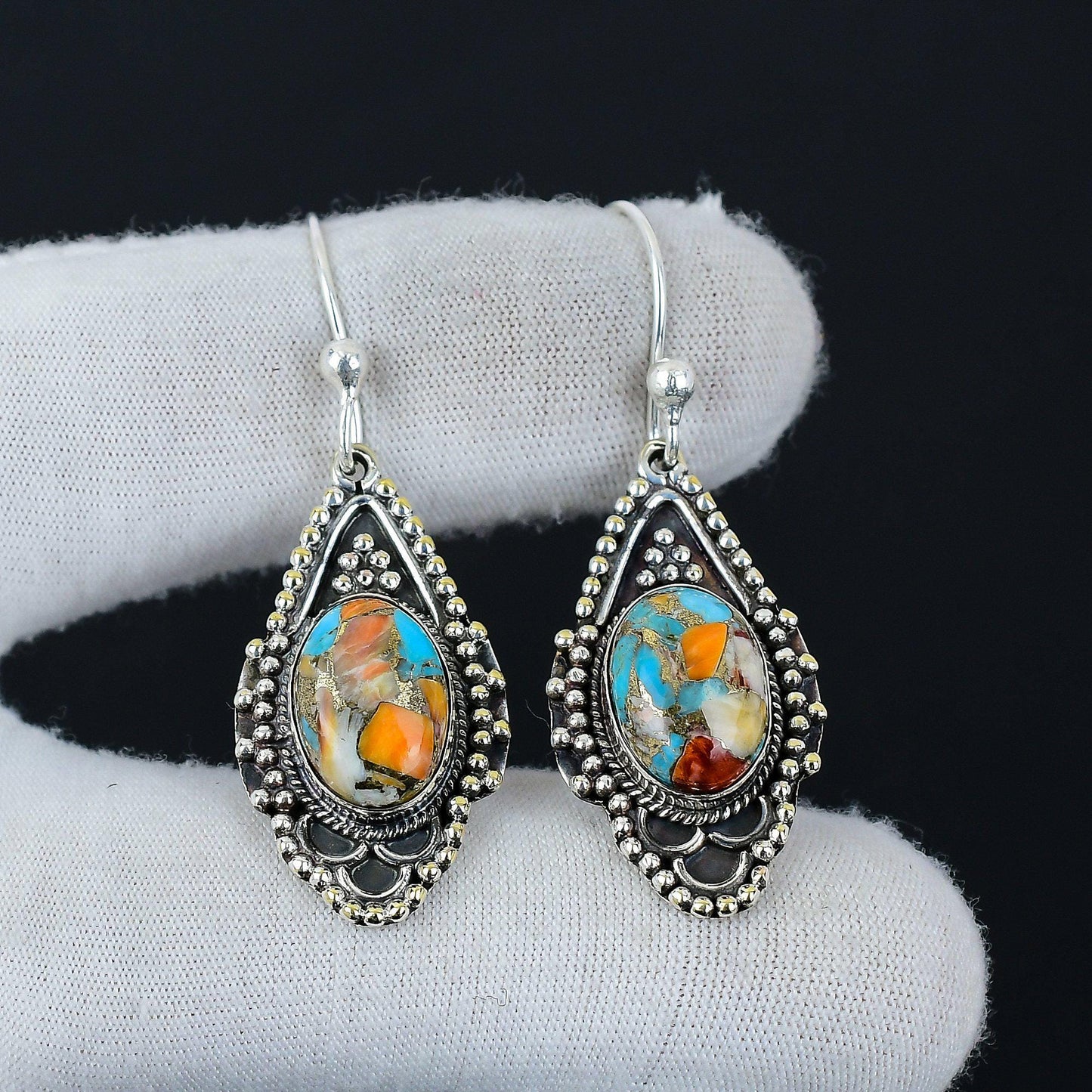 Oyster Copper Turquoise Gemstone Earrings