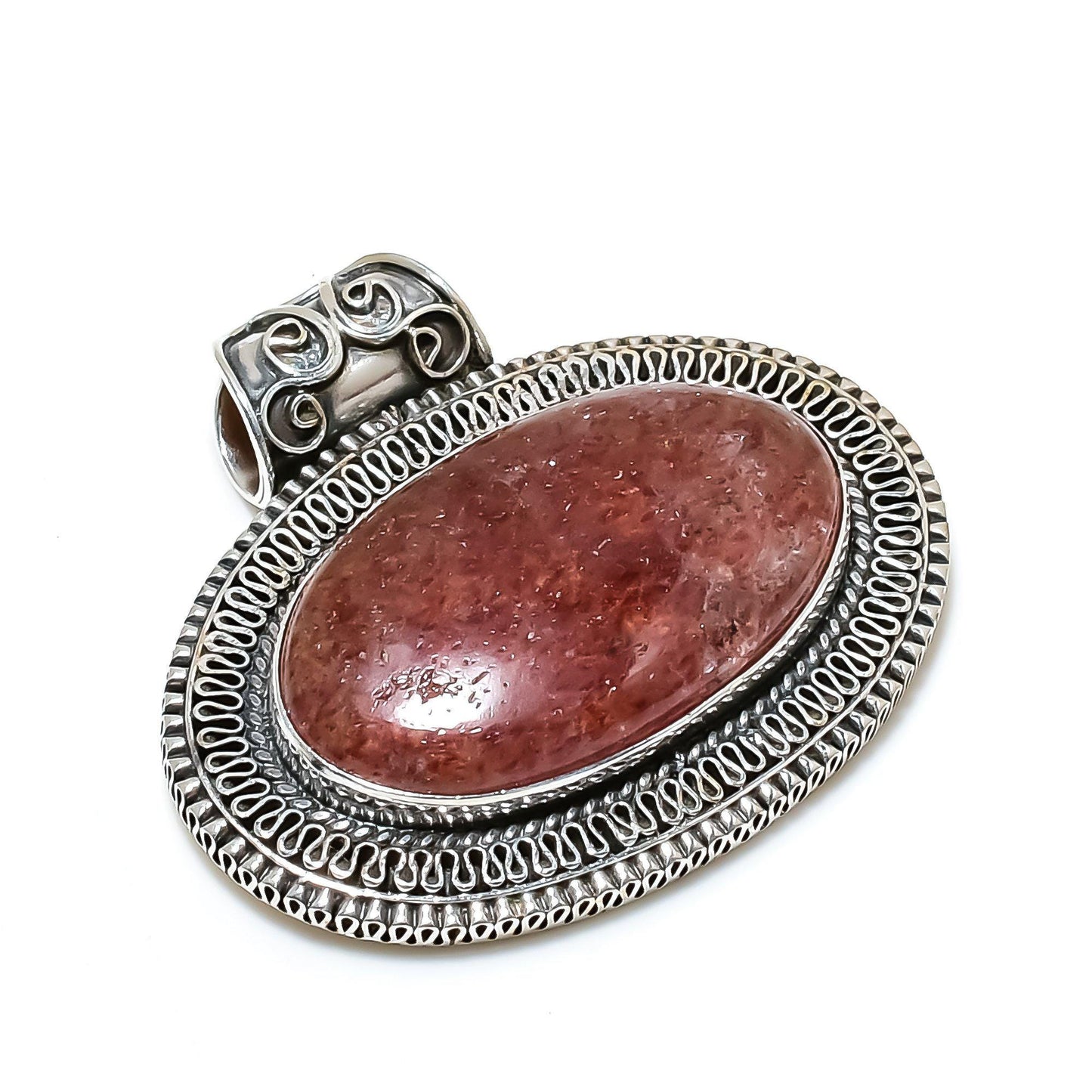 Pink Strawberry Quartz Gemstone Pendant