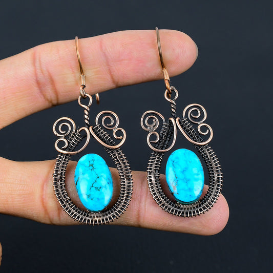 Turquoise Gemstone Wire Wrapped Earrings
