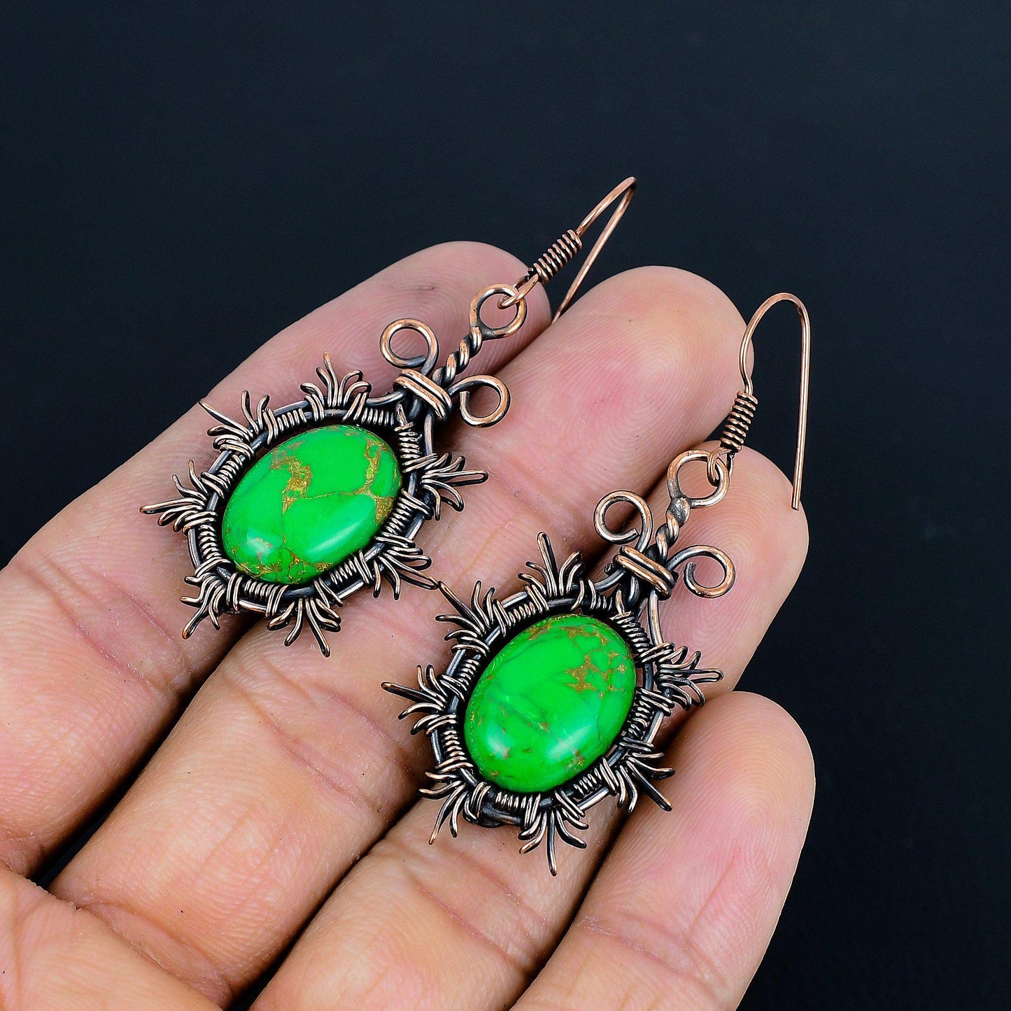 Green Turquoise Gemstone Earrings