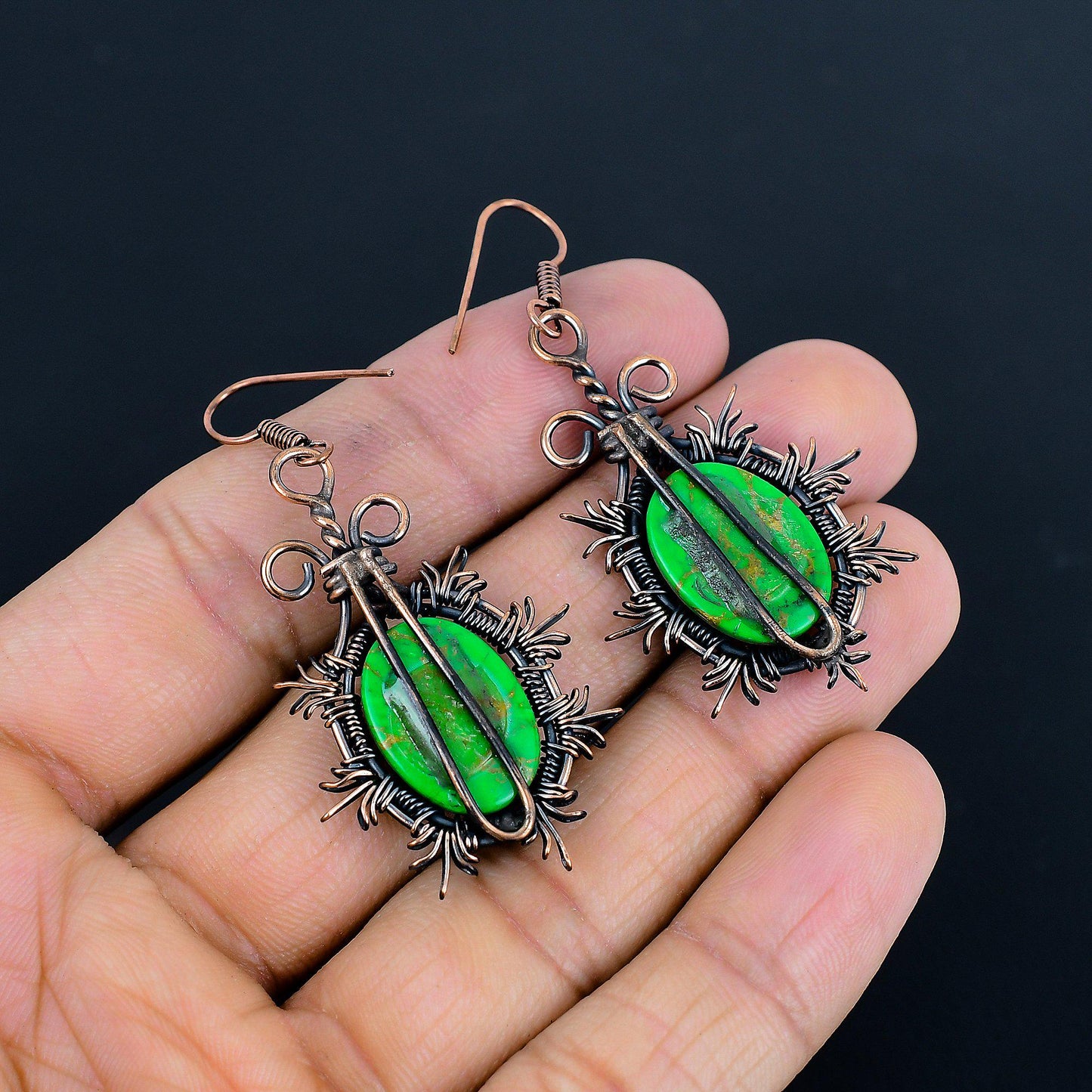 Green Turquoise Gemstone Earrings