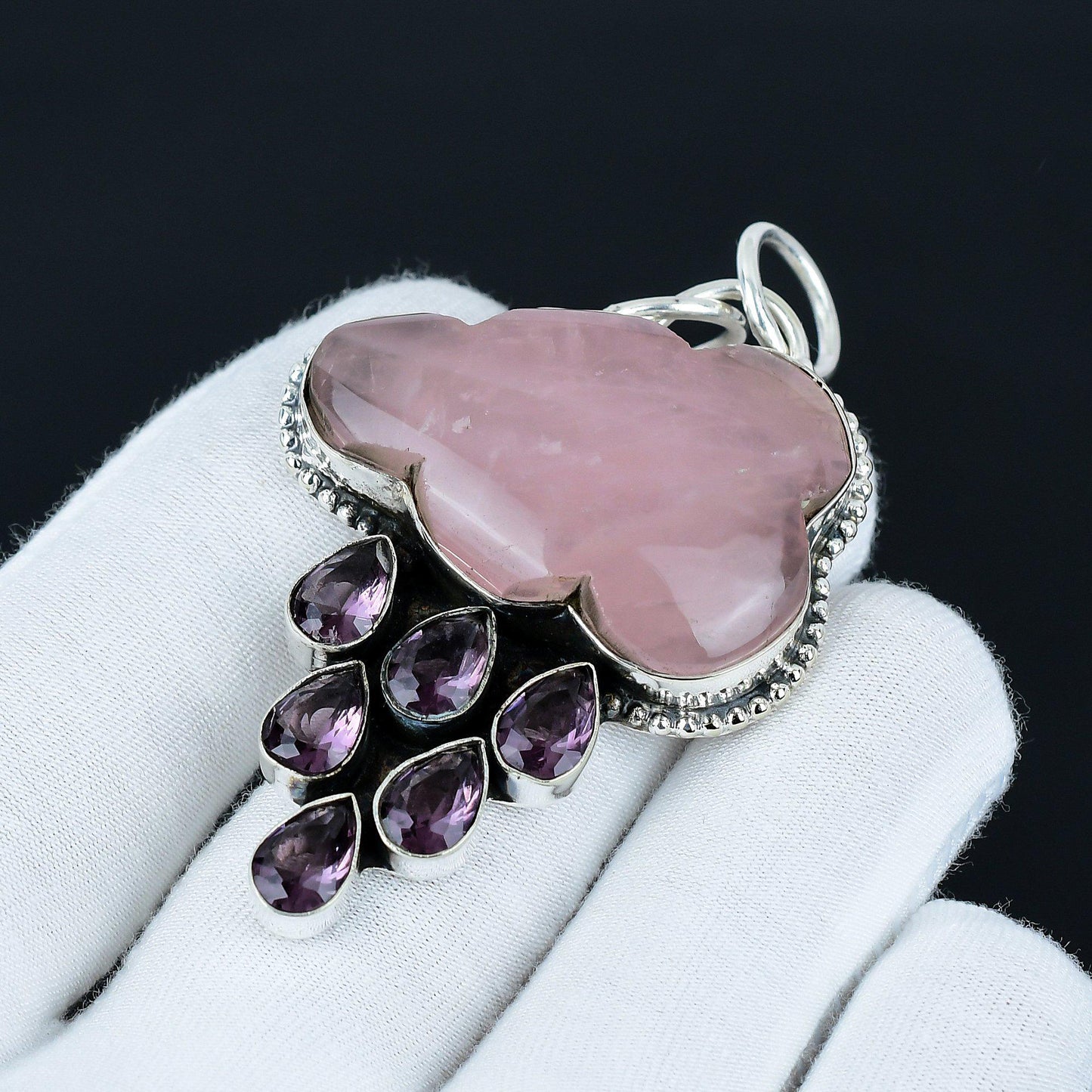 Pink Rose Quartz Amethyst Gemstone Pendant