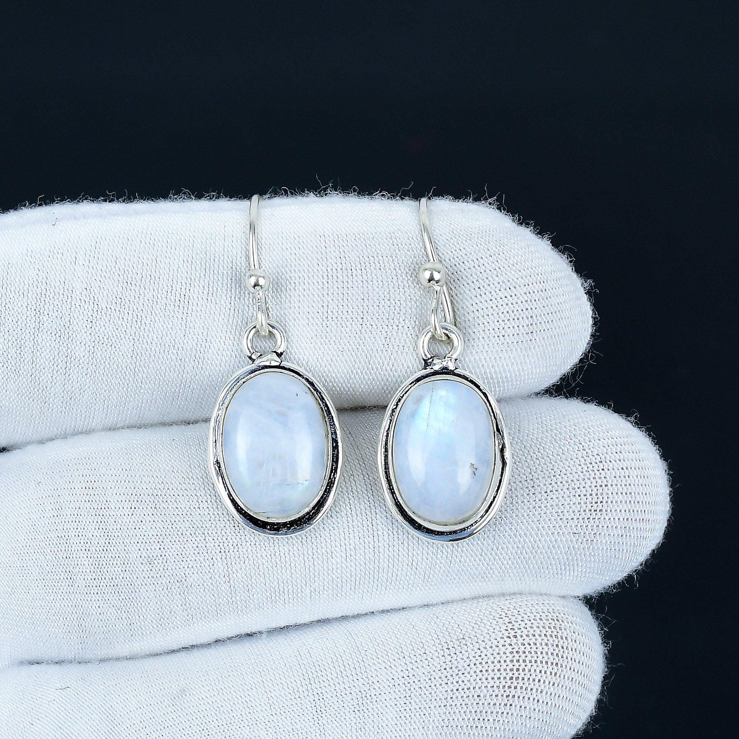 Rainbow Moonstone Silver Earrings