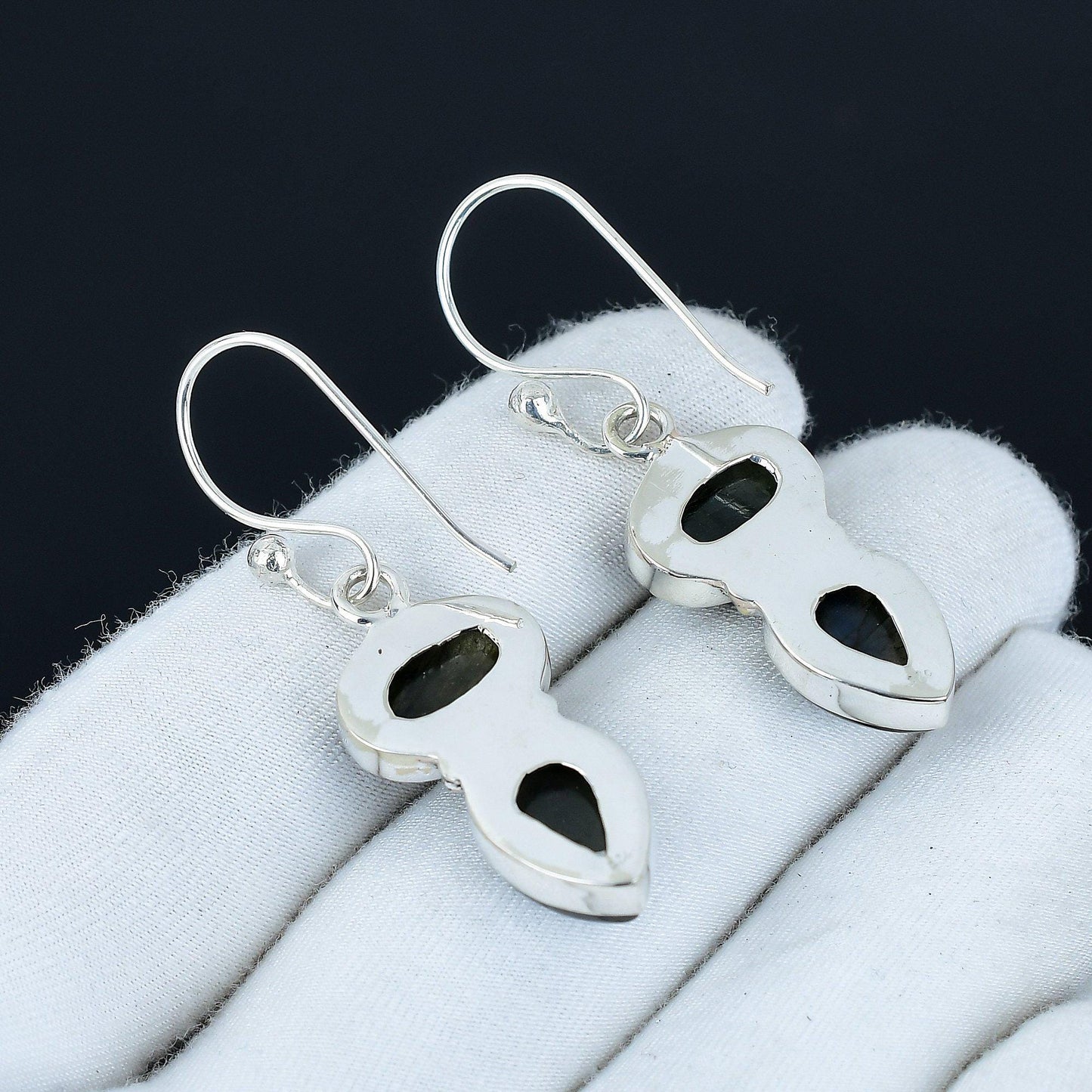 Blue Labradorite Gemstone Silver Earrings