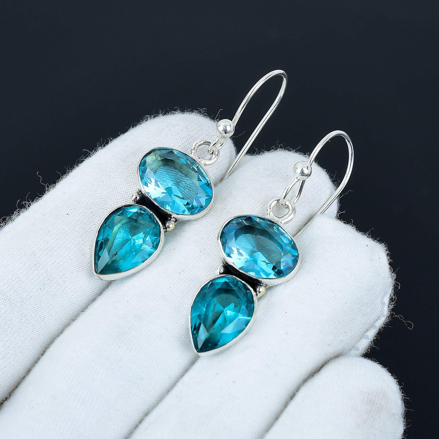 Swiss Blue Topaz Gemstone Earrings