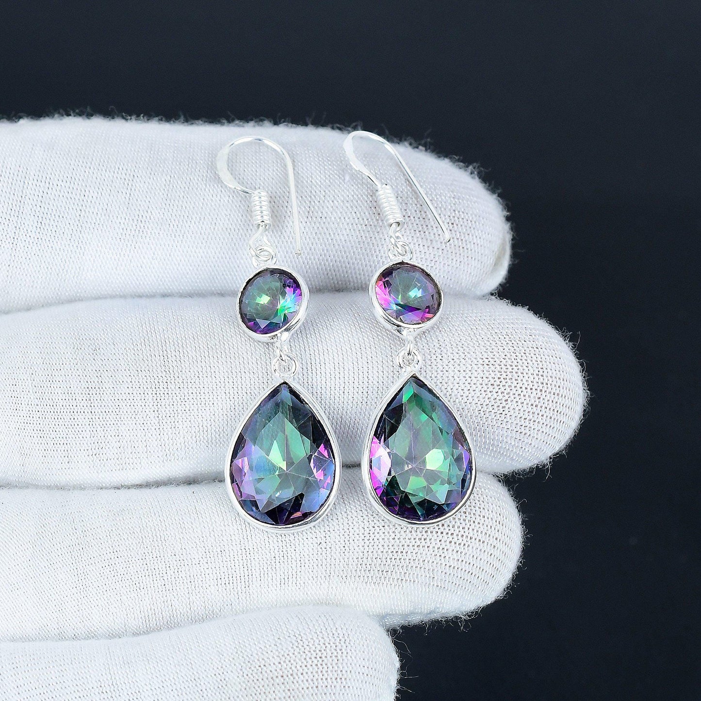 Rainbow Mystic Topaz Gemstone Earrings