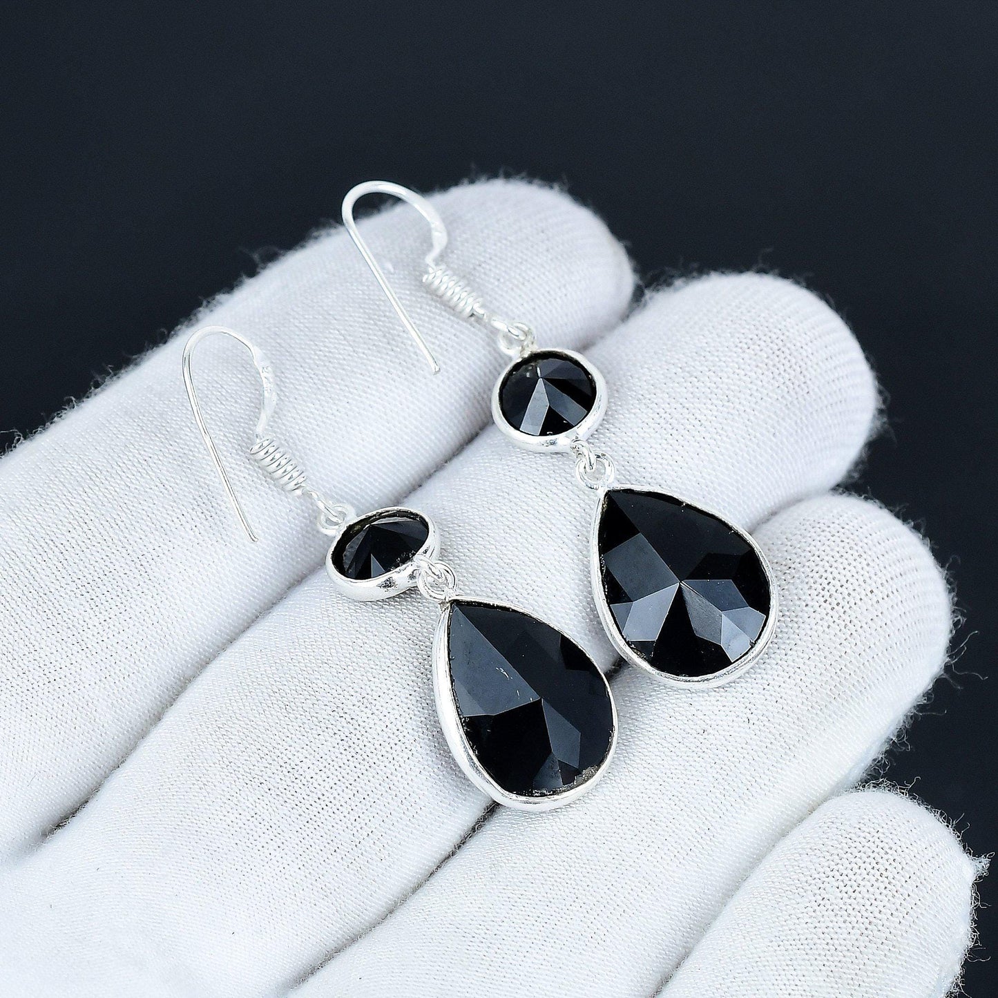 Black Spinel Sterling Silver Earrings